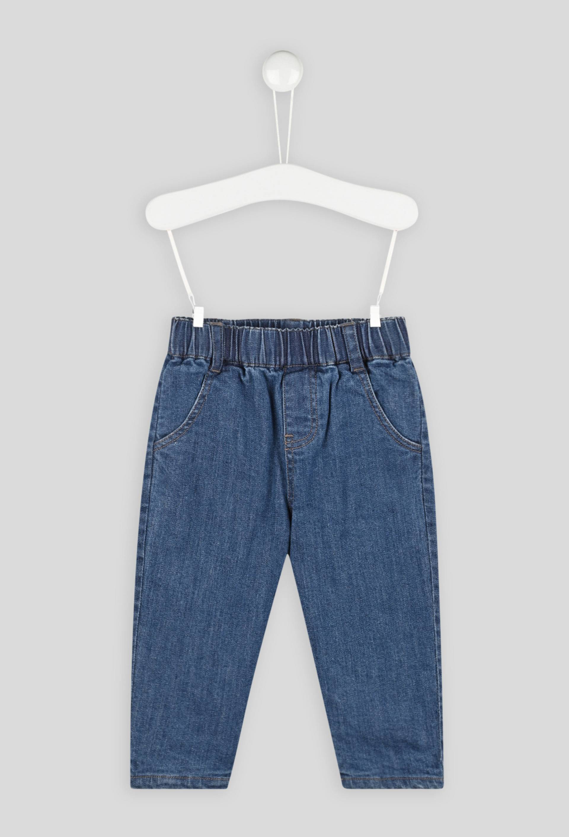 Pantalon uni taille élastique en denim, mixte, OEKO-TEX, Bleu, large image number 0.0