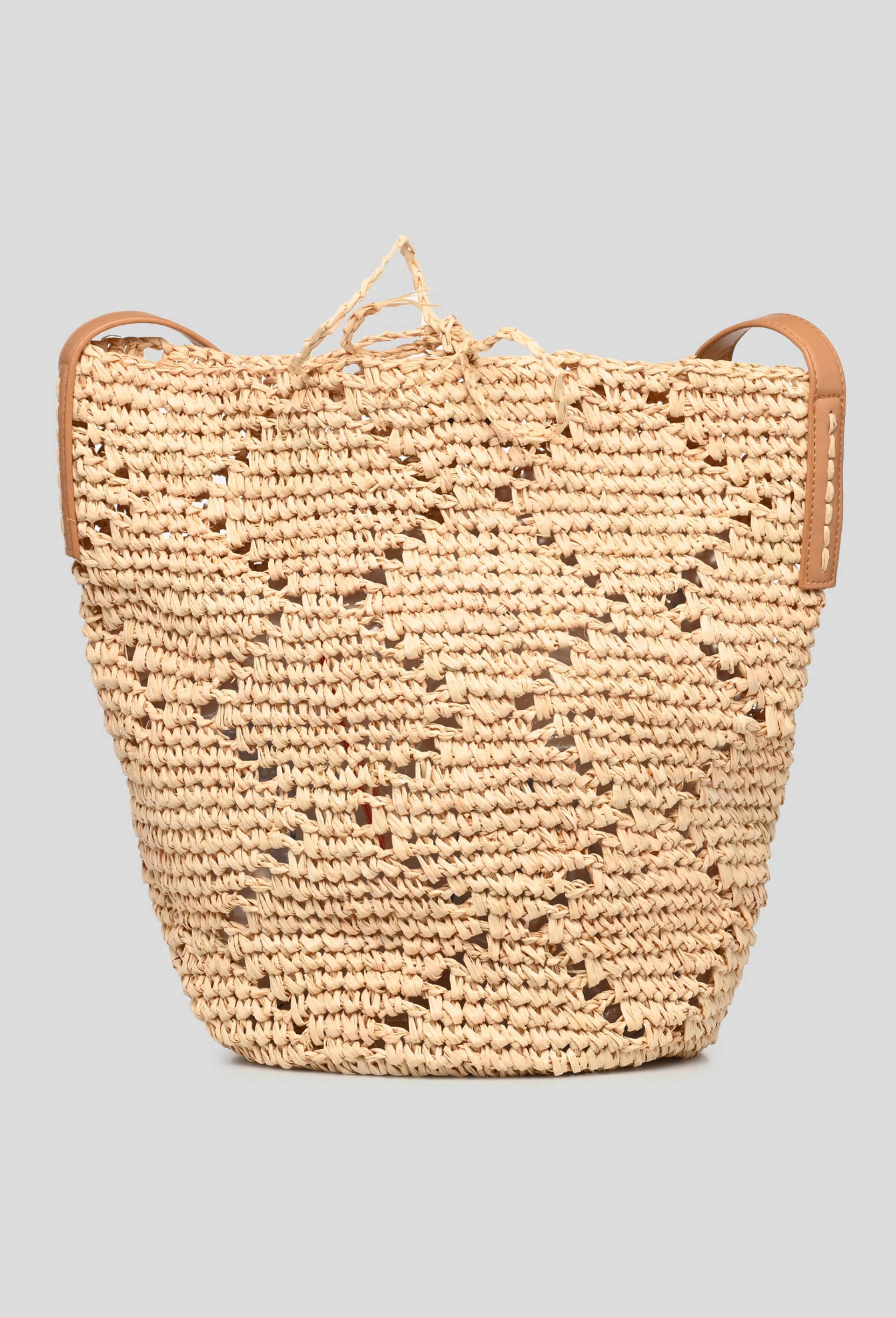 Sac seau en paille papier, Beige clair, large image number 0