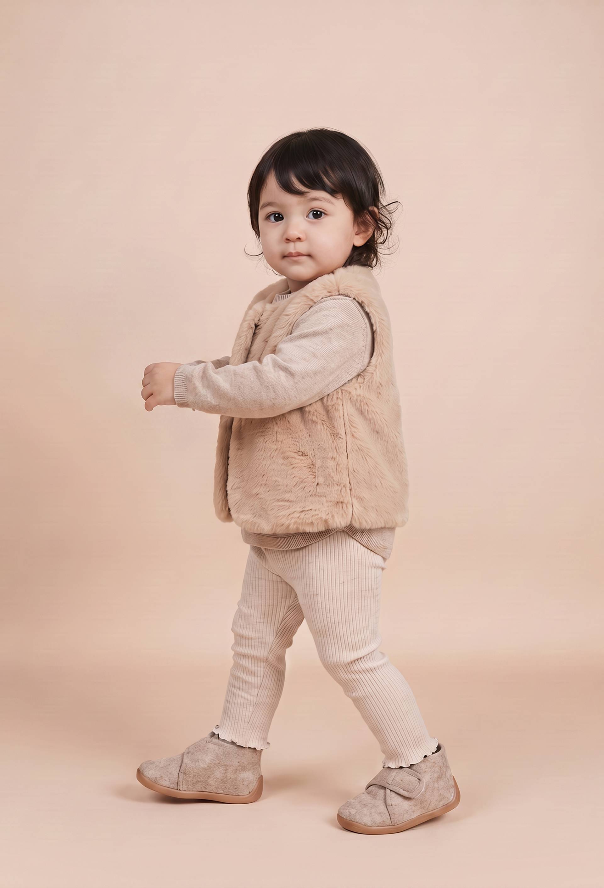 Legging c&ocirc;tel&eacute; uni en coton BIO GOTS, Beige, swatch image