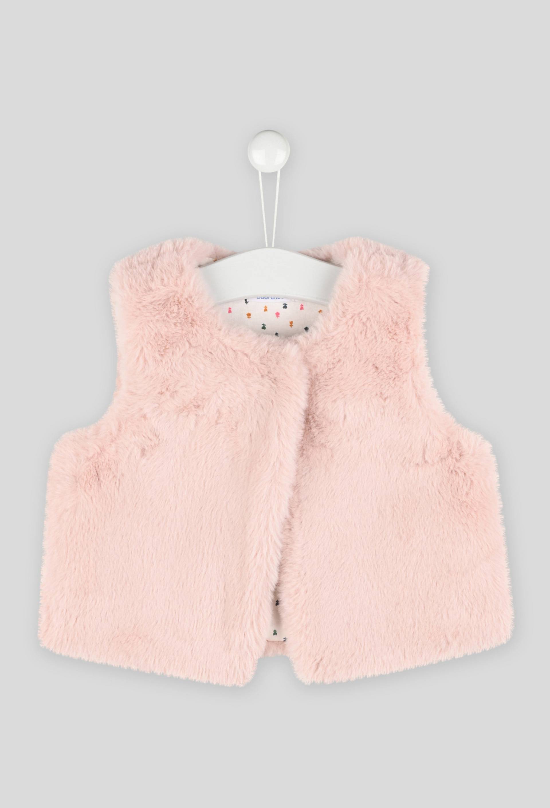 Gilet uni ouverture pressions doublure imprimée en jersey col rond sans manches, fille., Rose clair, large image number 0