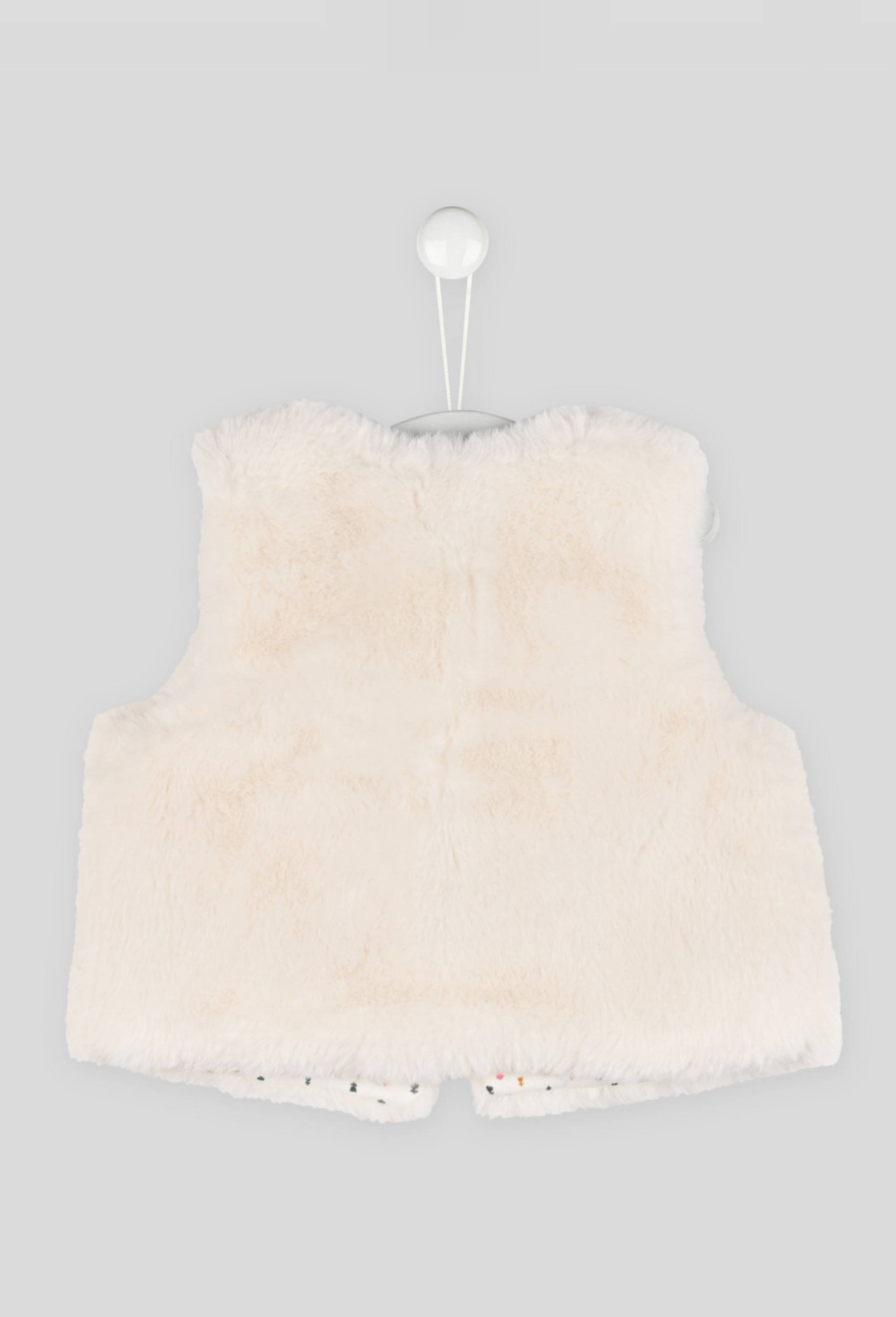 Gilet uni ouverture pressions doublure imprimée en jersey col rond sans manches, fille., Ecru, large image number 1