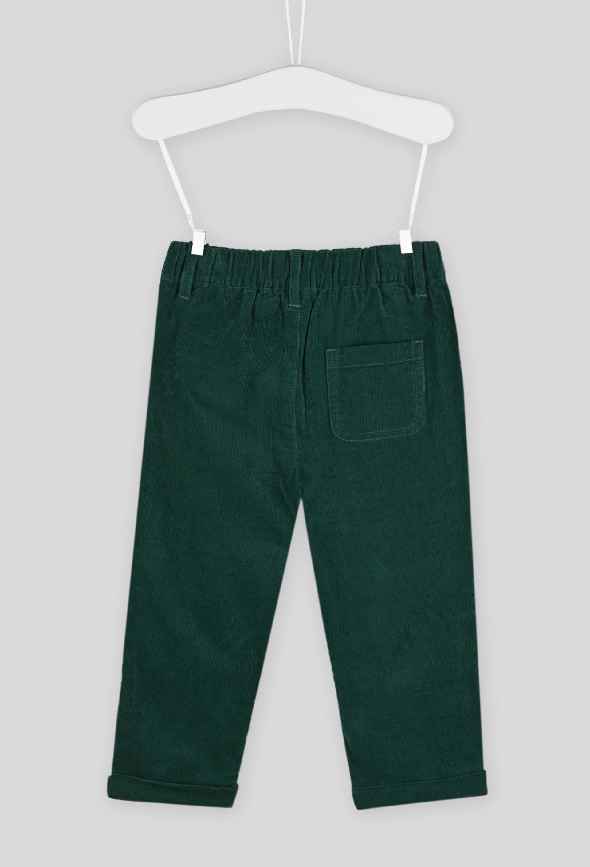 Pantalon uni en velours doublé taille élastique, garçon, OEKO-TEX, Vert foncé, large image number 1