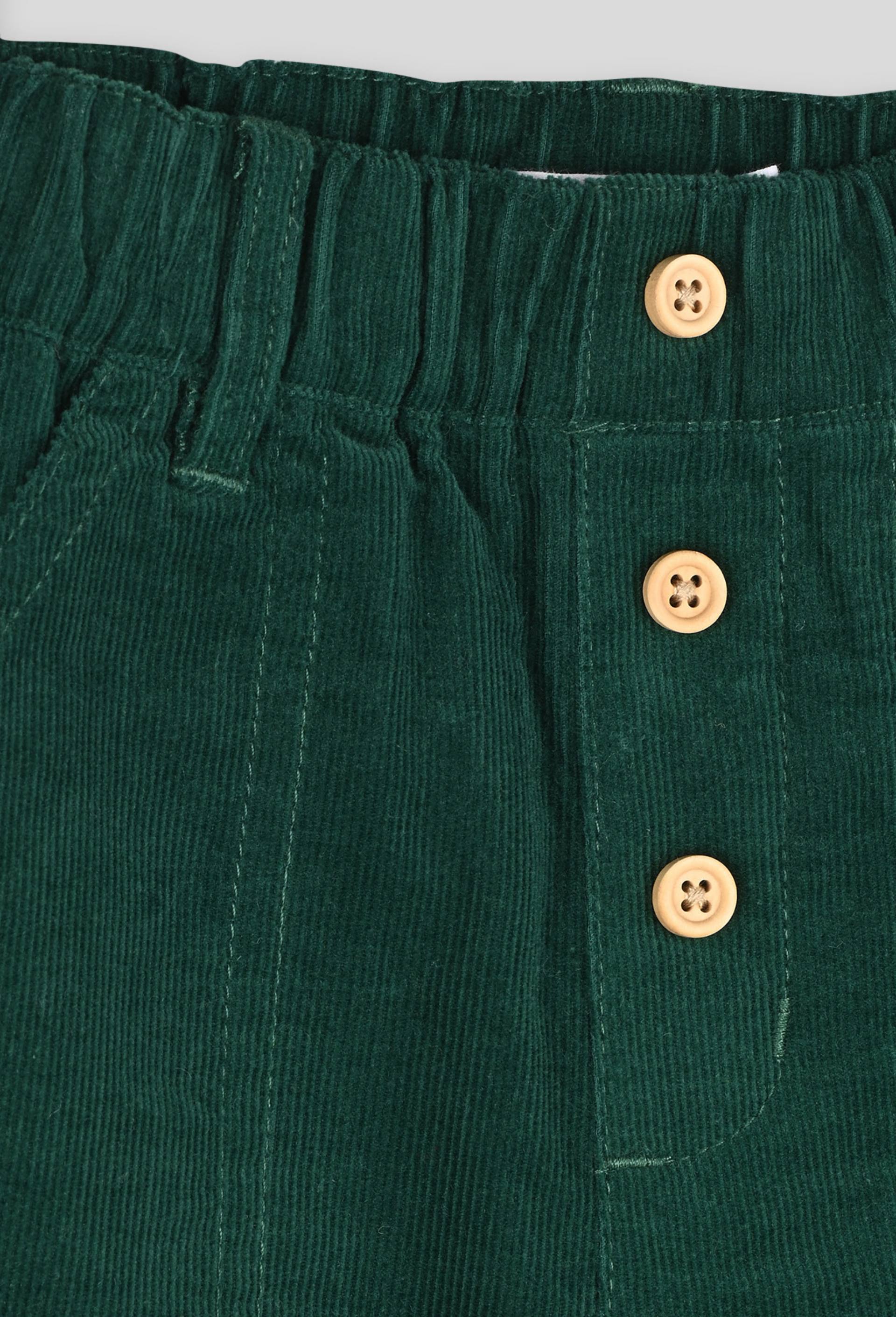 Pantalon uni en velours doublé taille élastique, garçon, OEKO-TEX, Vert foncé, large image number 2