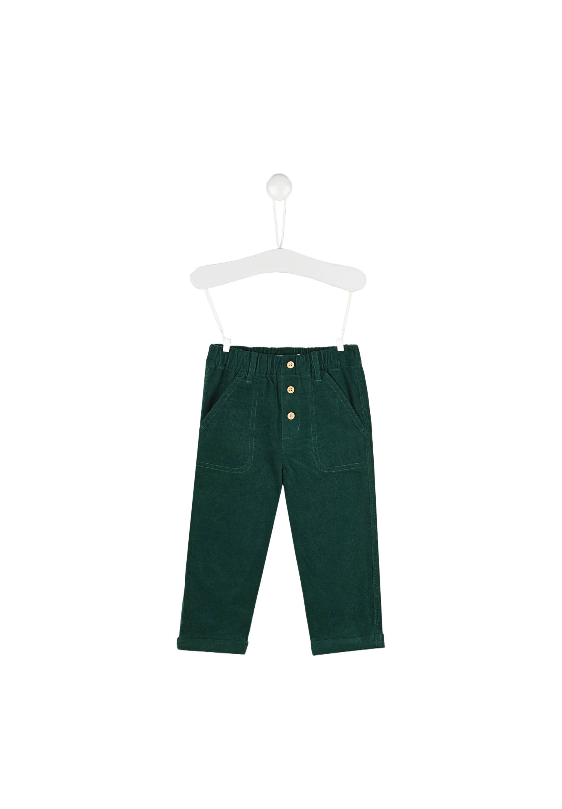 Pantalon uni en velours doublé taille élastique, garçon, OEKO-TEX, Vert foncé, large image number 3.0