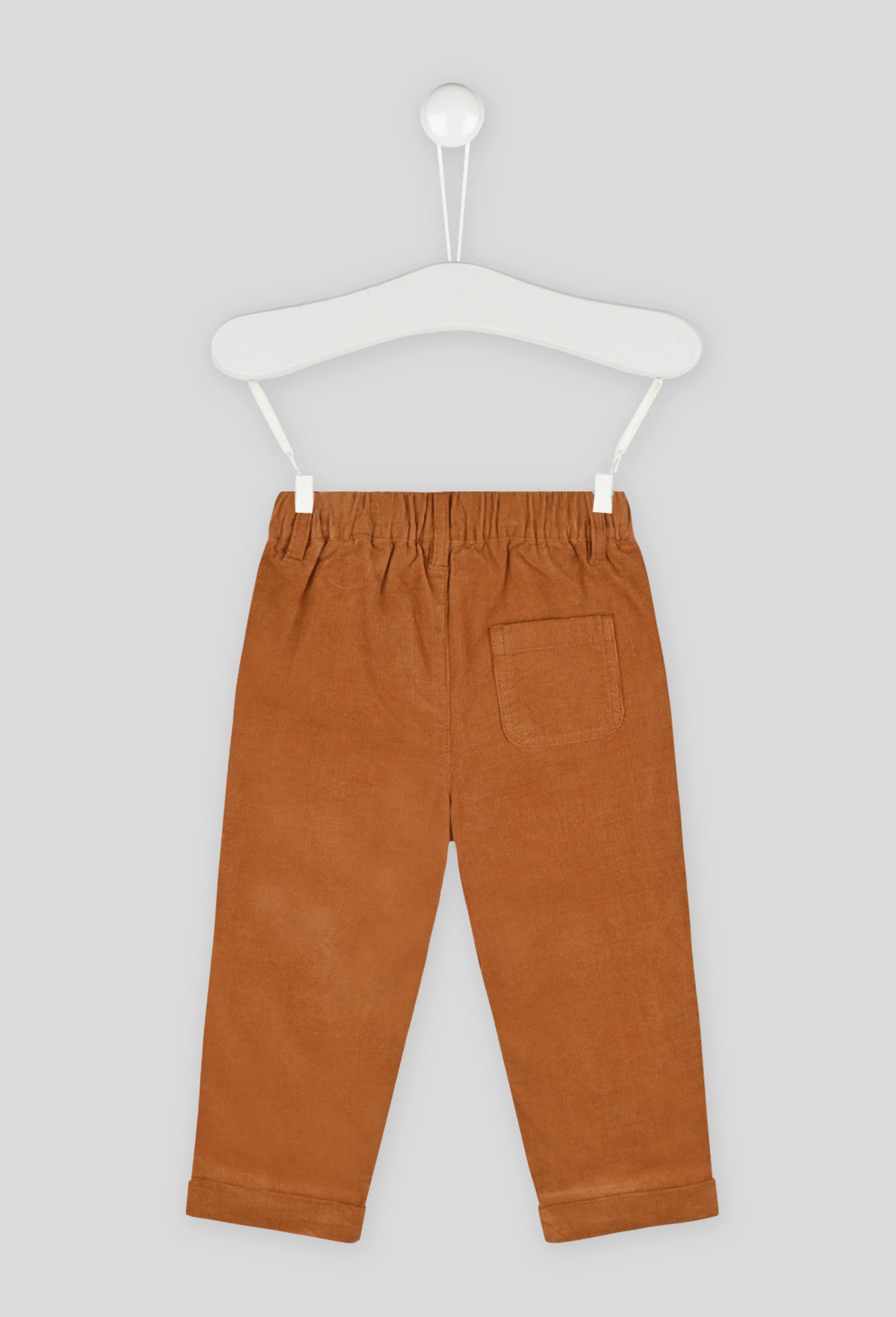 Pantalon uni en velours doublé taille élastique, garçon, OEKO-TEX, Brun clair, large image number 1.0