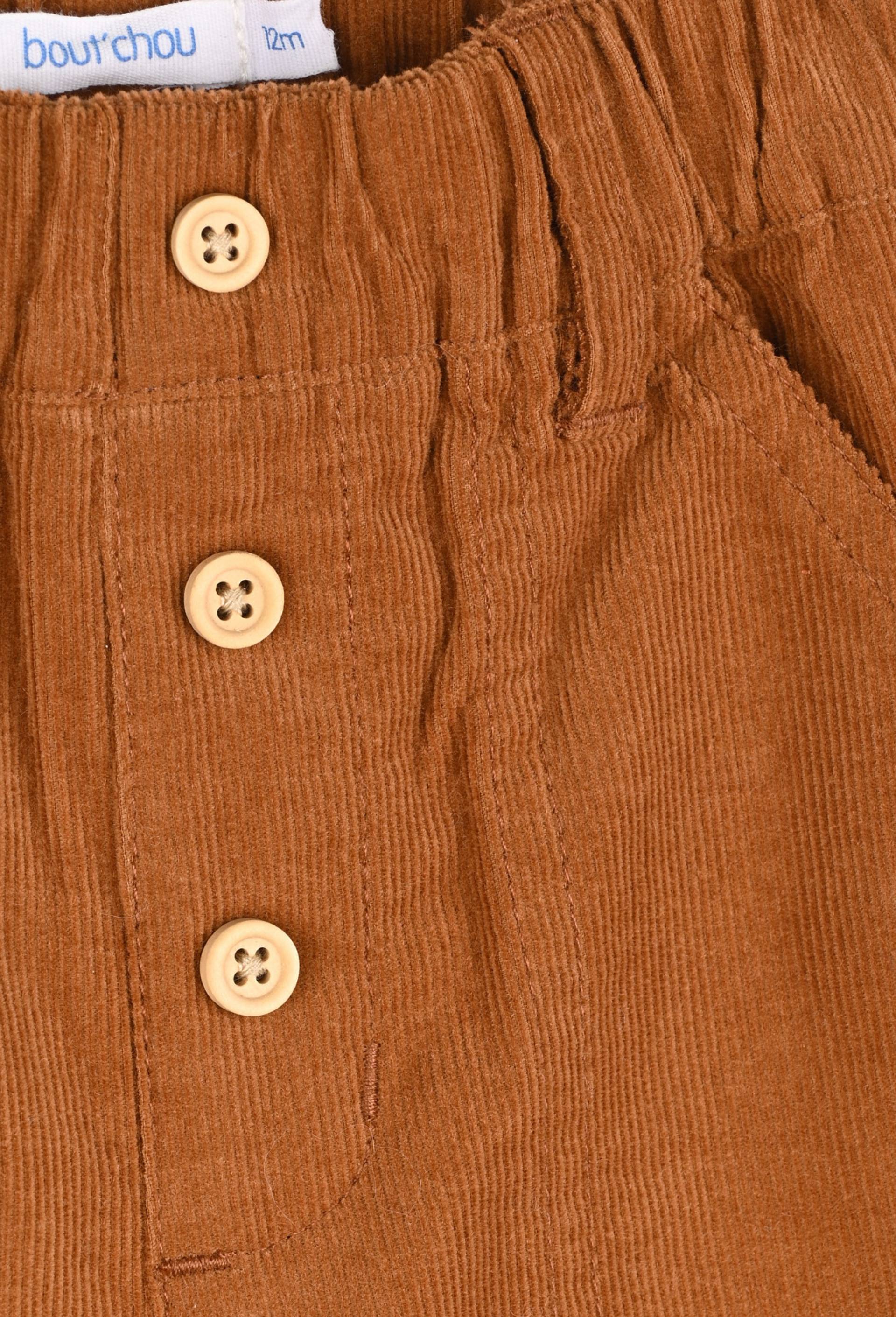 Pantalon uni en velours doublé taille élastique, garçon, OEKO-TEX, Brun clair, large image number 2.0