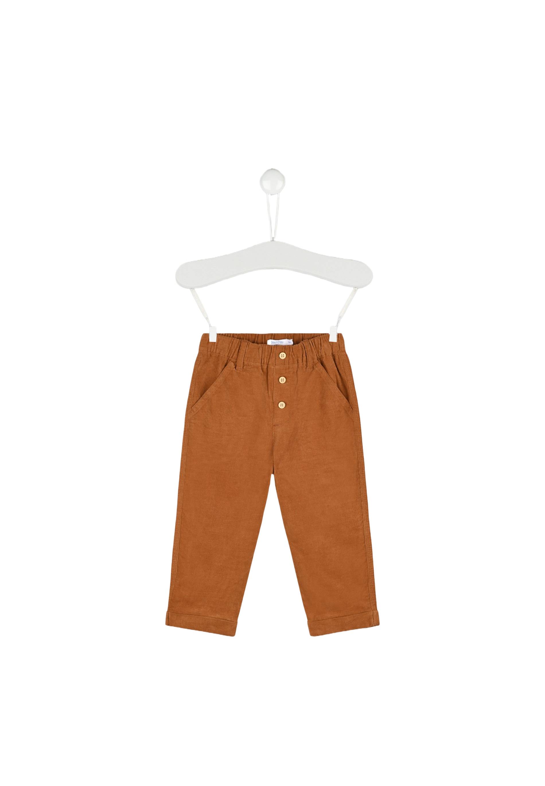 Pantalon uni en velours doublé taille élastique, garçon, OEKO-TEX, Brun clair, large image number 3.0