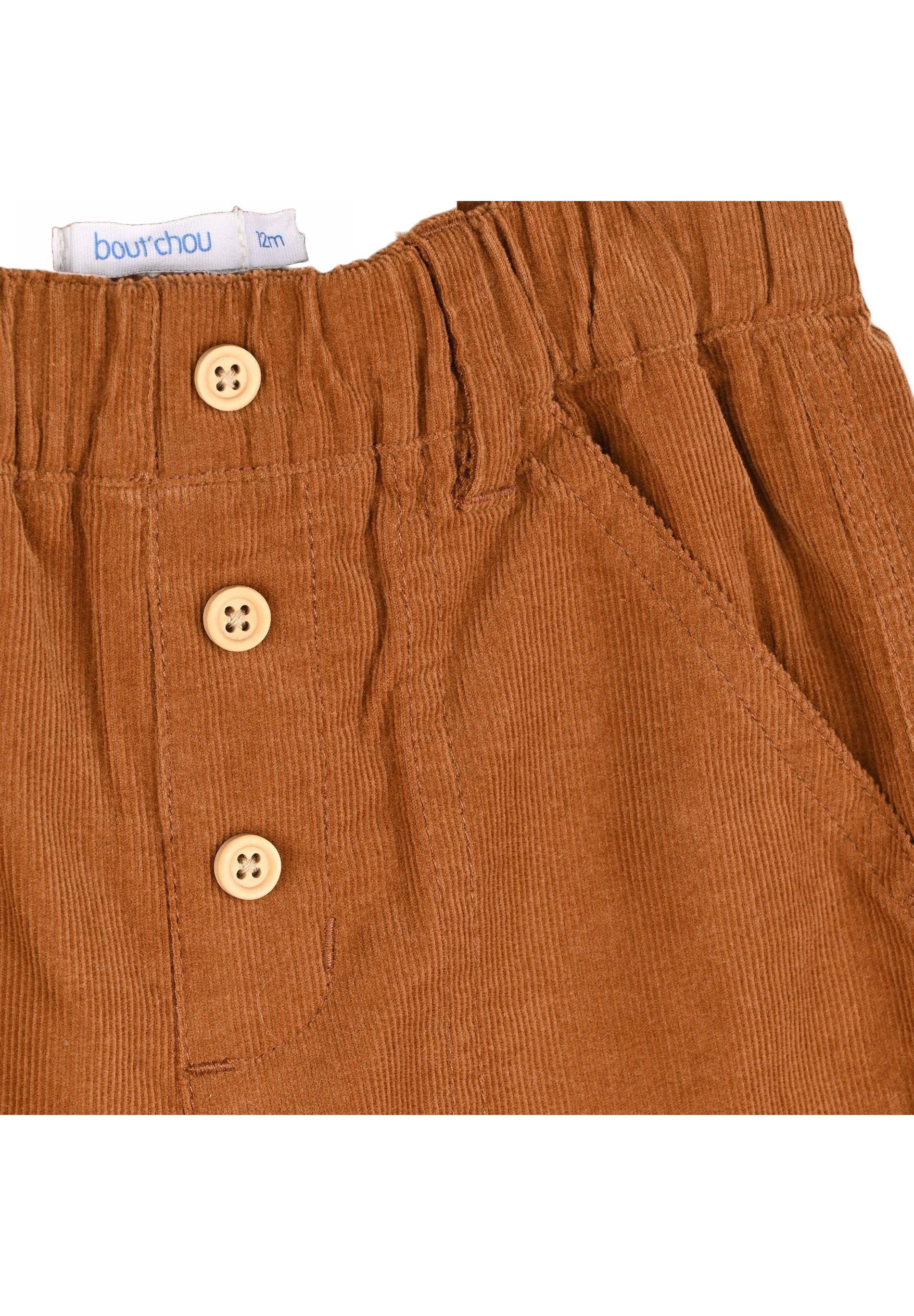 Pantalon uni en velours doublé taille élastique, garçon, OEKO-TEX, Brun clair, large image number 5