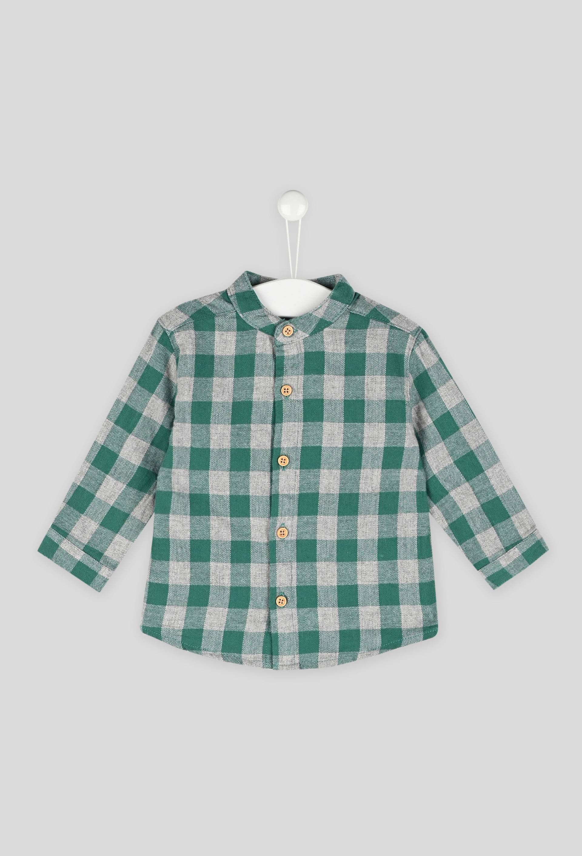 Chemise col mao à carreaux en coton, Vert foncé, large image number 0