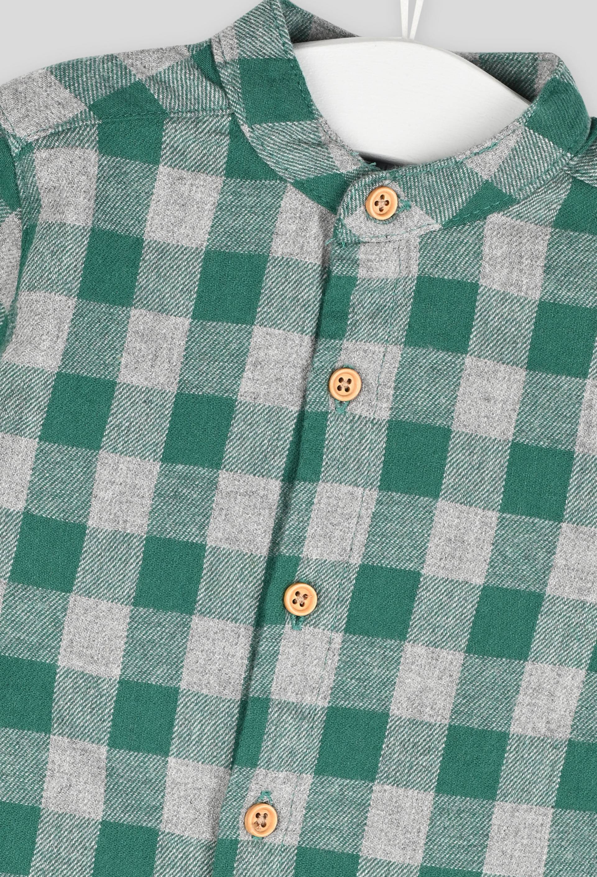 Chemise col mao à carreaux en coton, Vert foncé, large image number 2