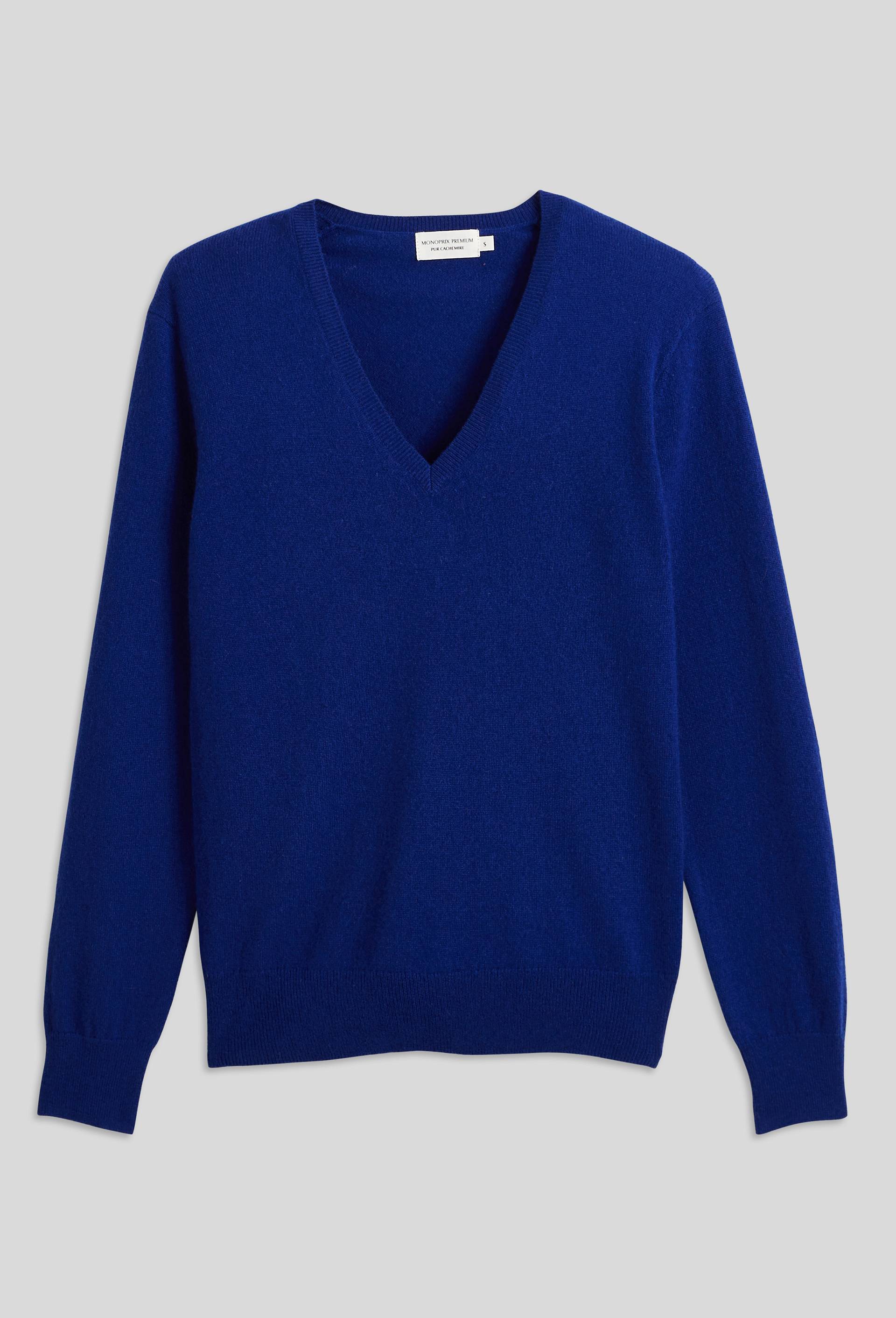 Pull col V en cachemire, BLEU, large image number 2