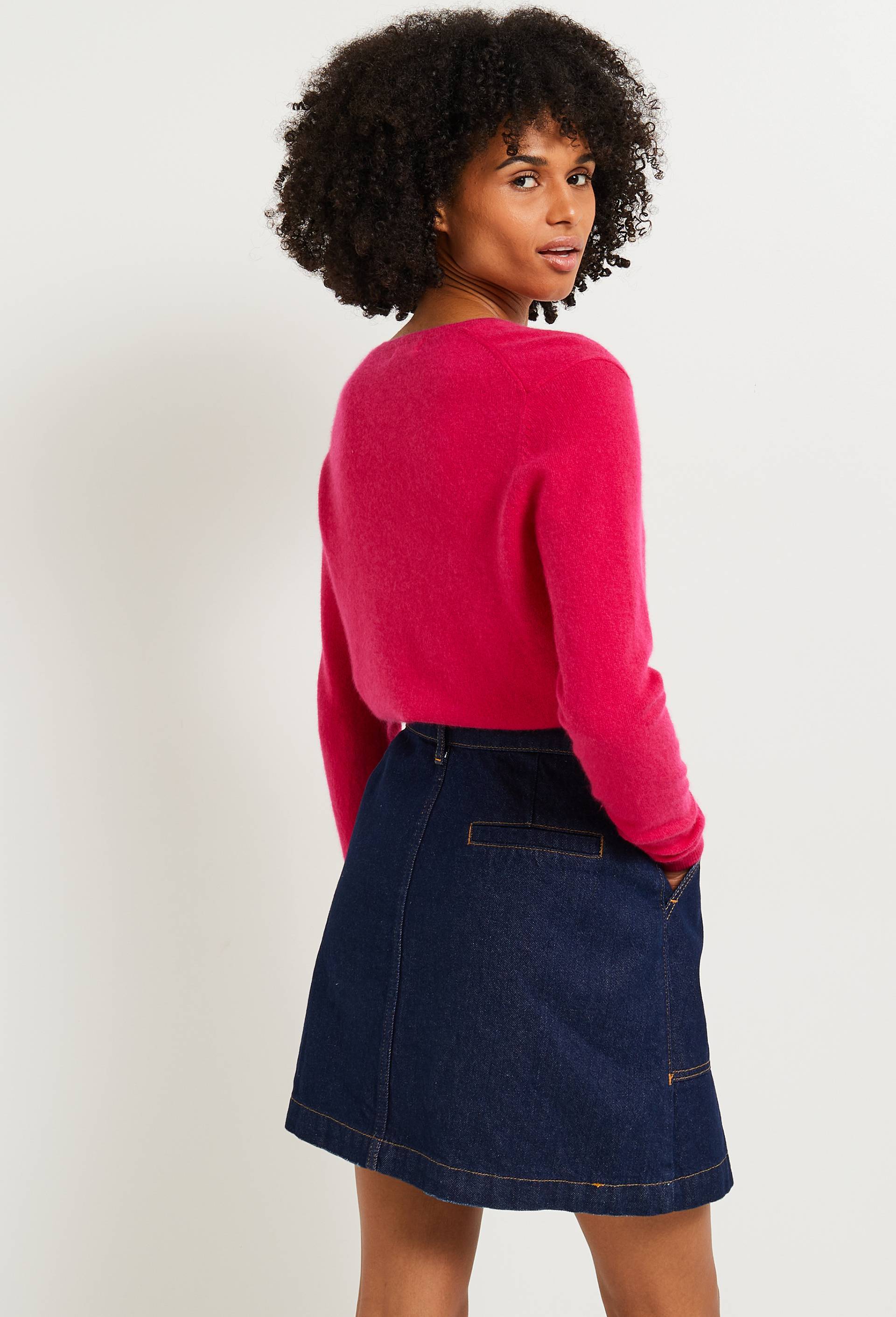 Pull uni col V en 100% cachemire, Rose fonc&eacute;, large image number 1