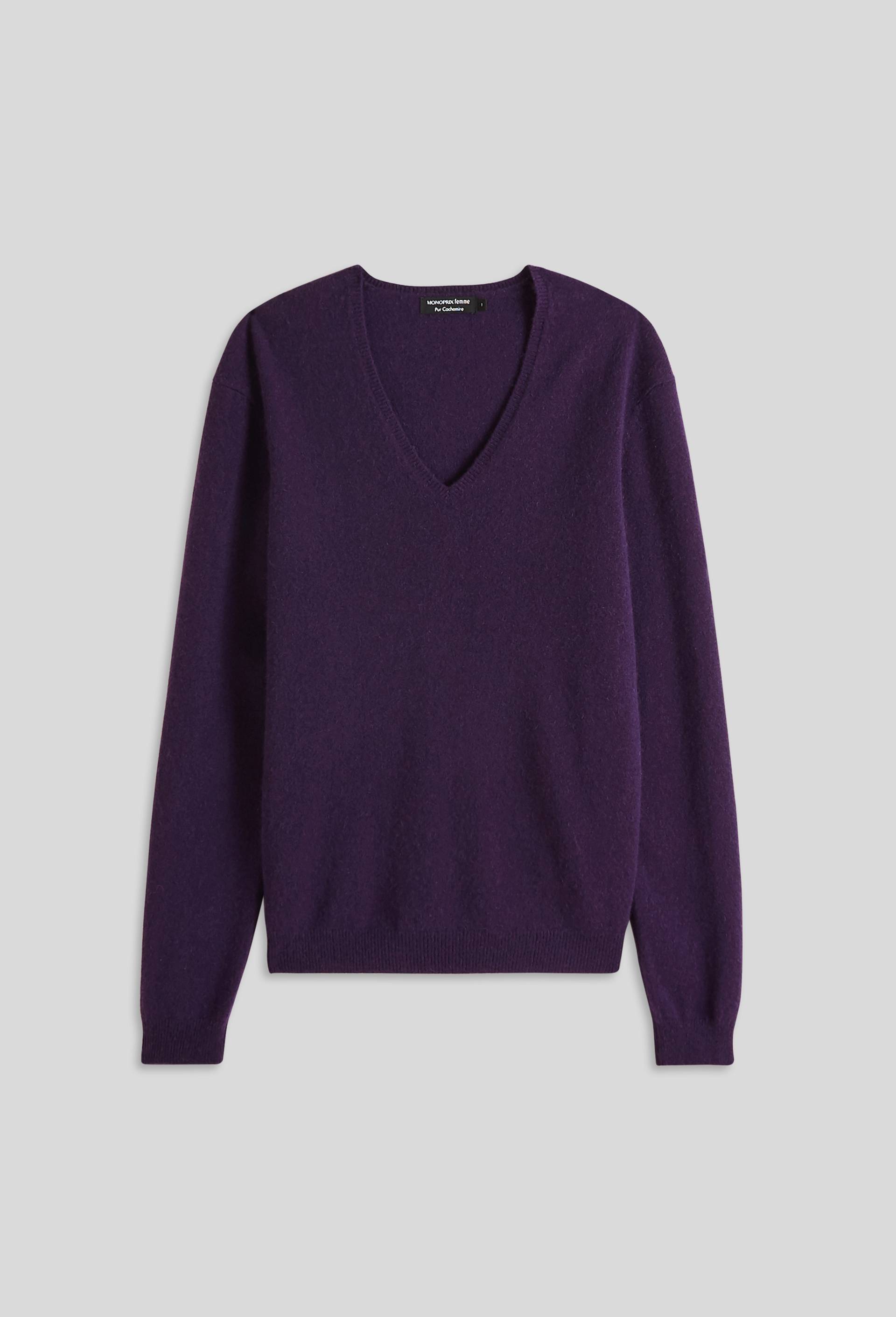 Pull col V en cachemire, Violet foncé, large image number 2.0