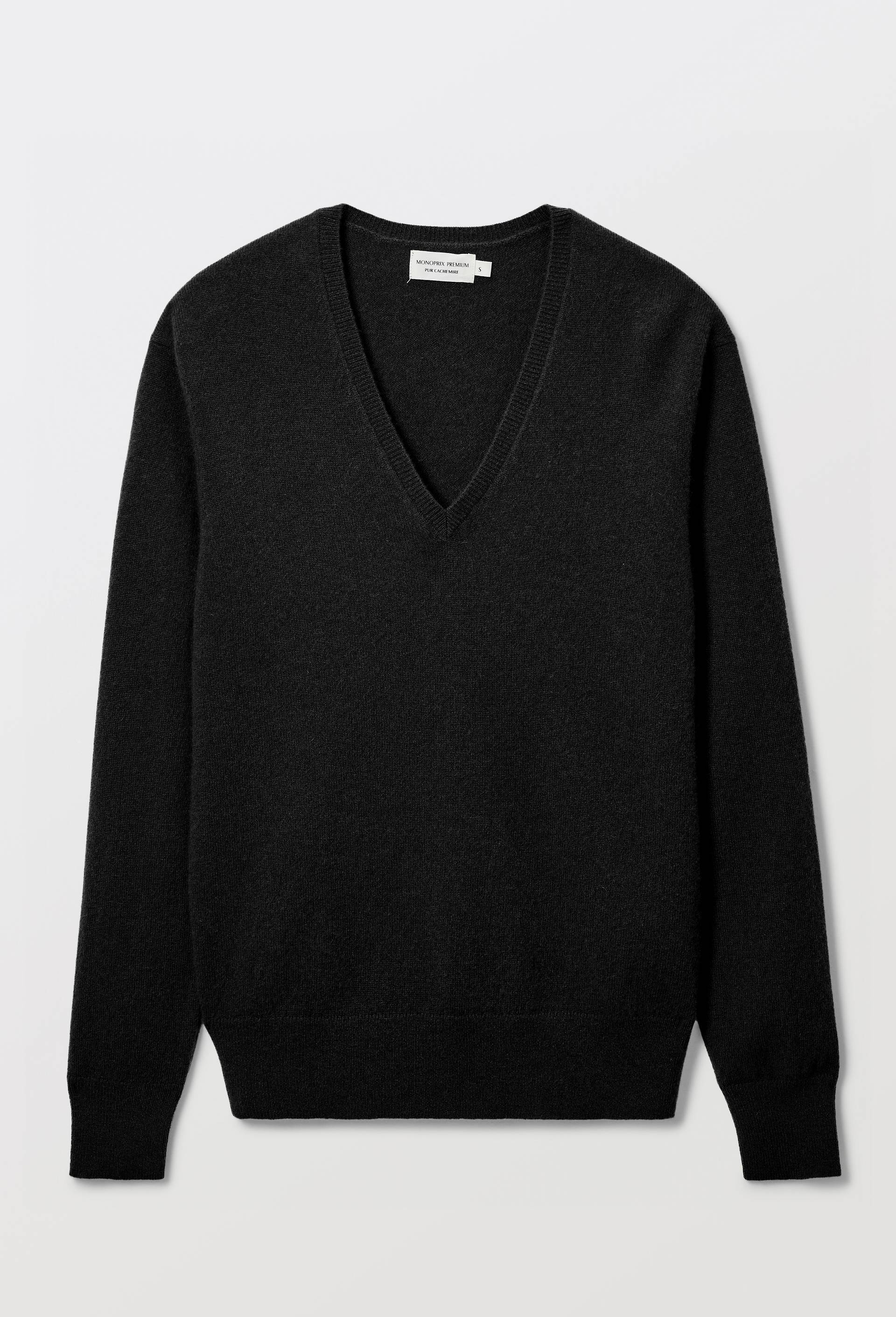 Pull uni col V en 100% cachemire, Noir, large image number 3.0