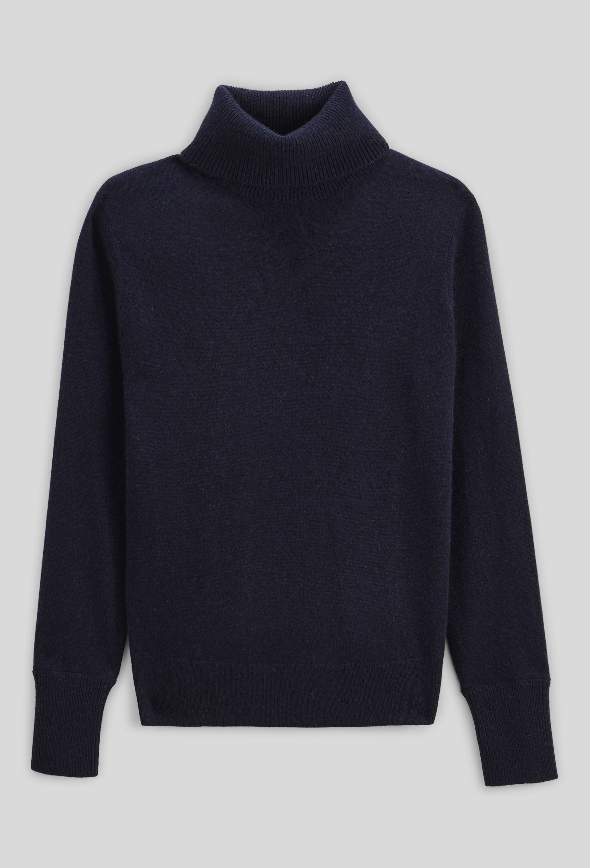 Pull uni col roul&eacute; en 100% cachemire, Bleu fonc&eacute;, large image number 2