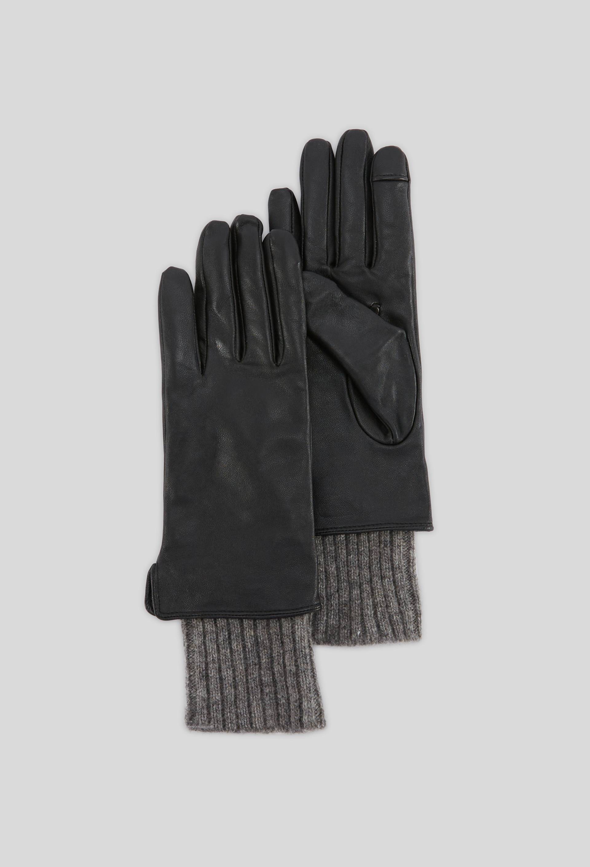 Gants &agrave; manchon en cuir, Noir, large image number 0