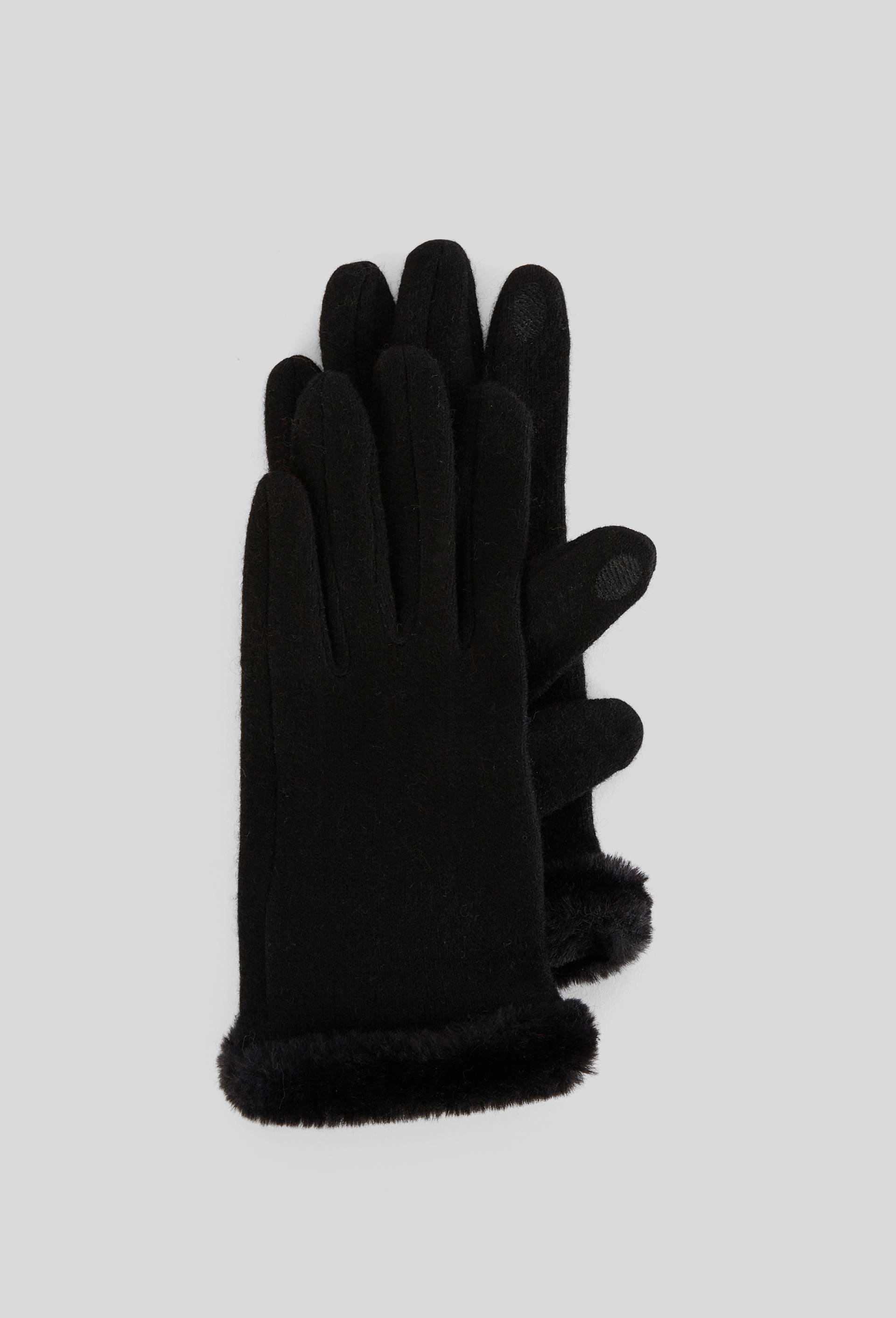 Gants tactiles détail fourrure contenant de la laine, Noir, large image number 0
