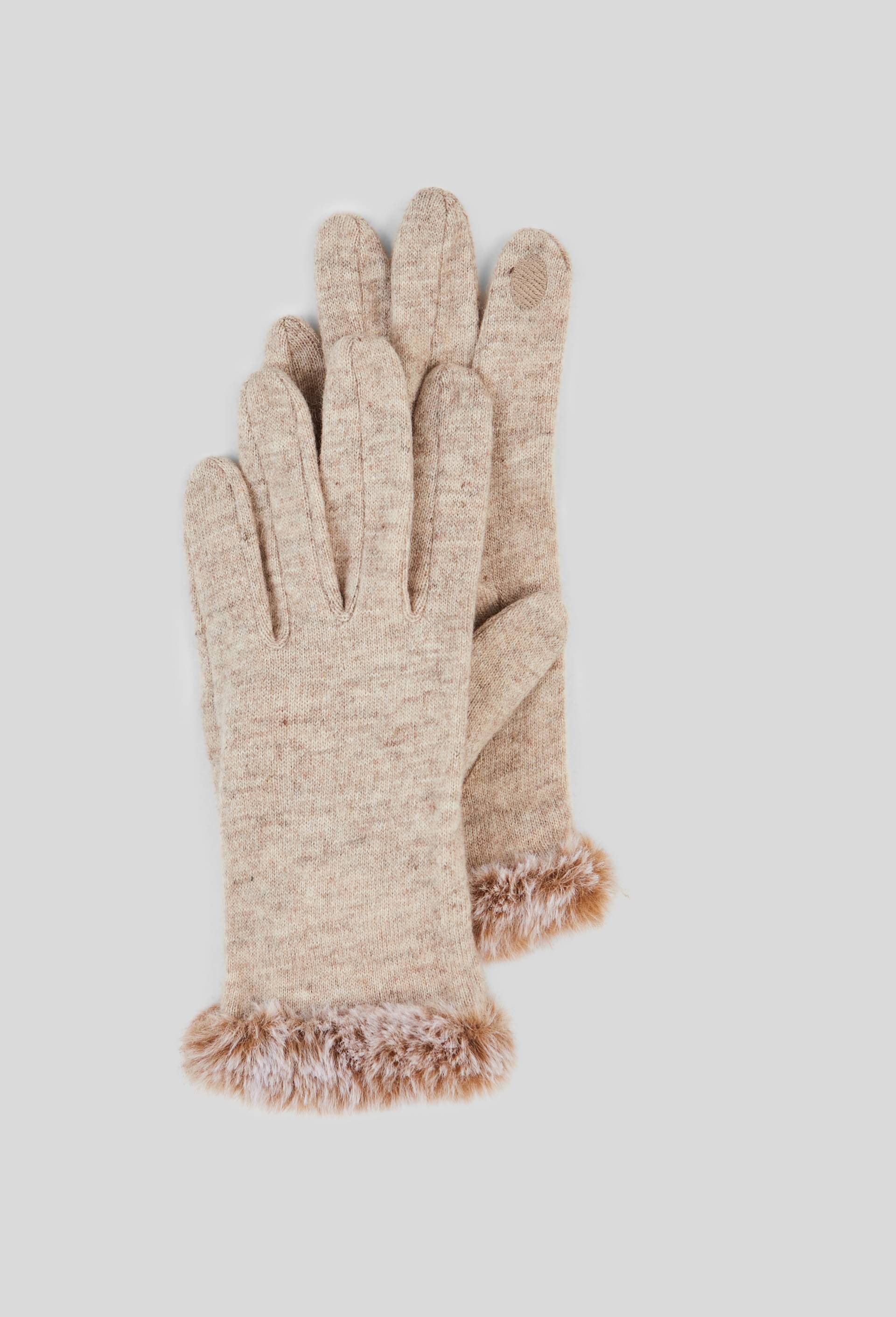 Gants tactiles d&eacute;tail fourrure contenant de la laine, Beige, large image number 0