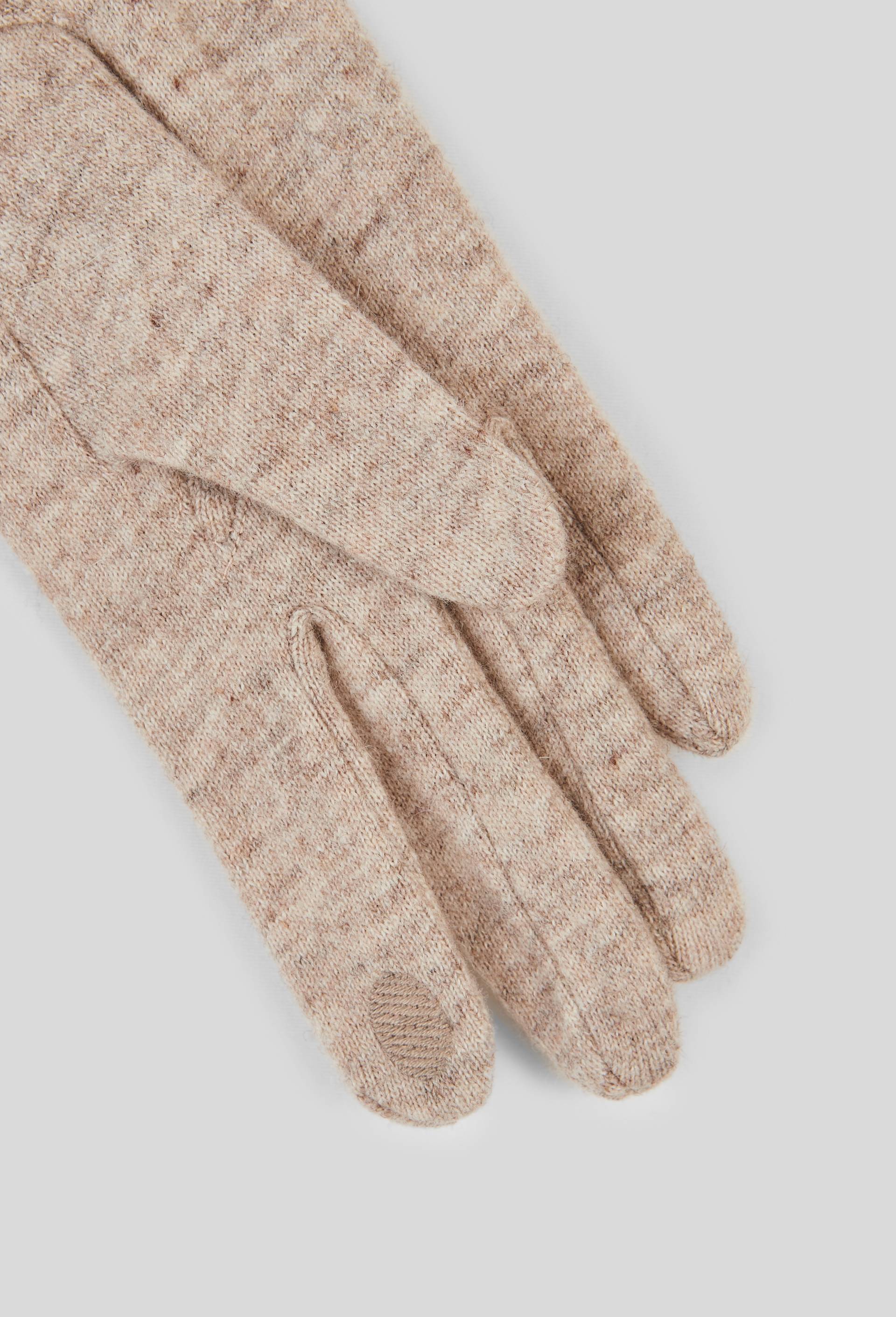 Gants tactiles d&eacute;tail fourrure contenant de la laine, Beige, large image number 1