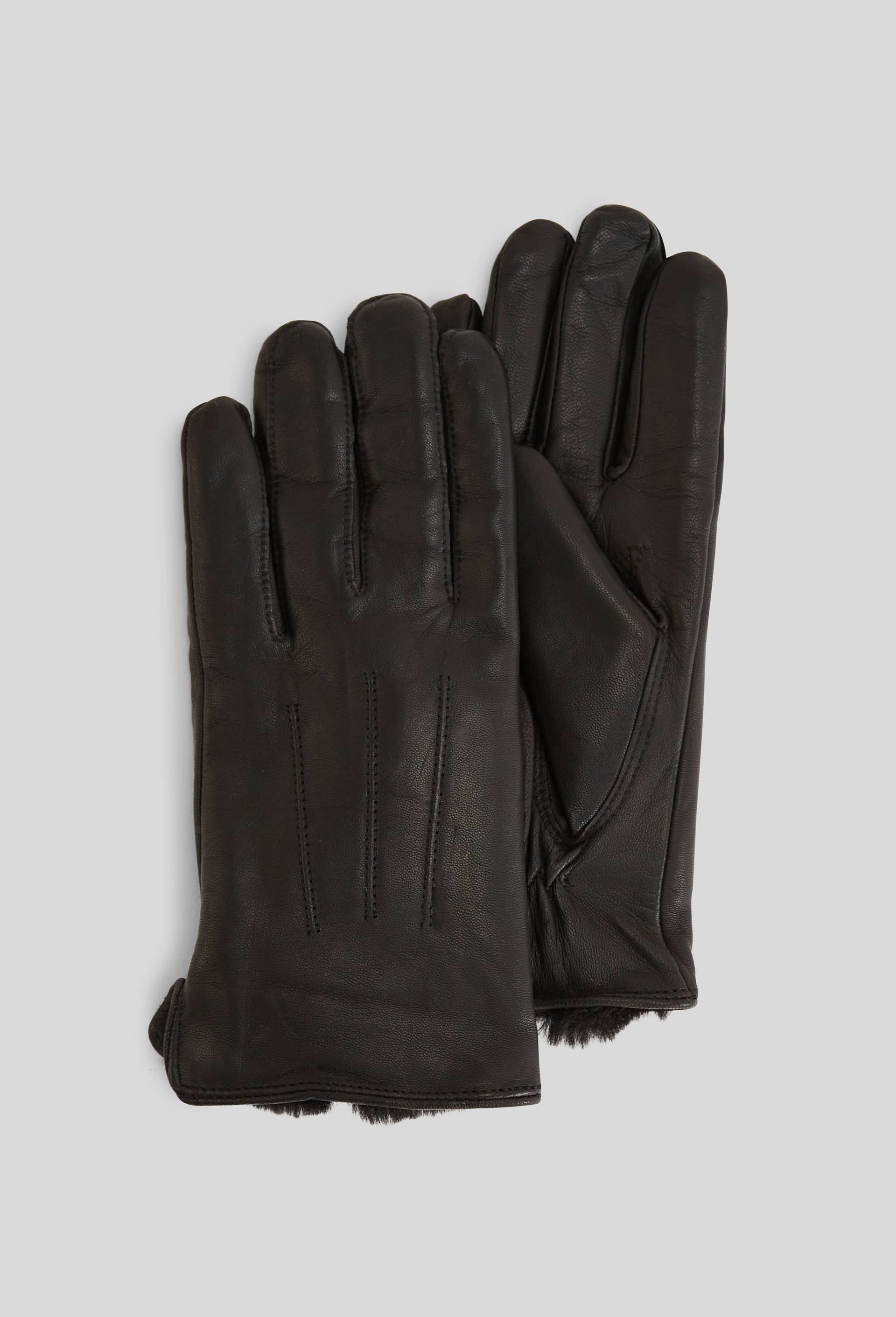 Gants fourrés en cuir, Noir, swatch image