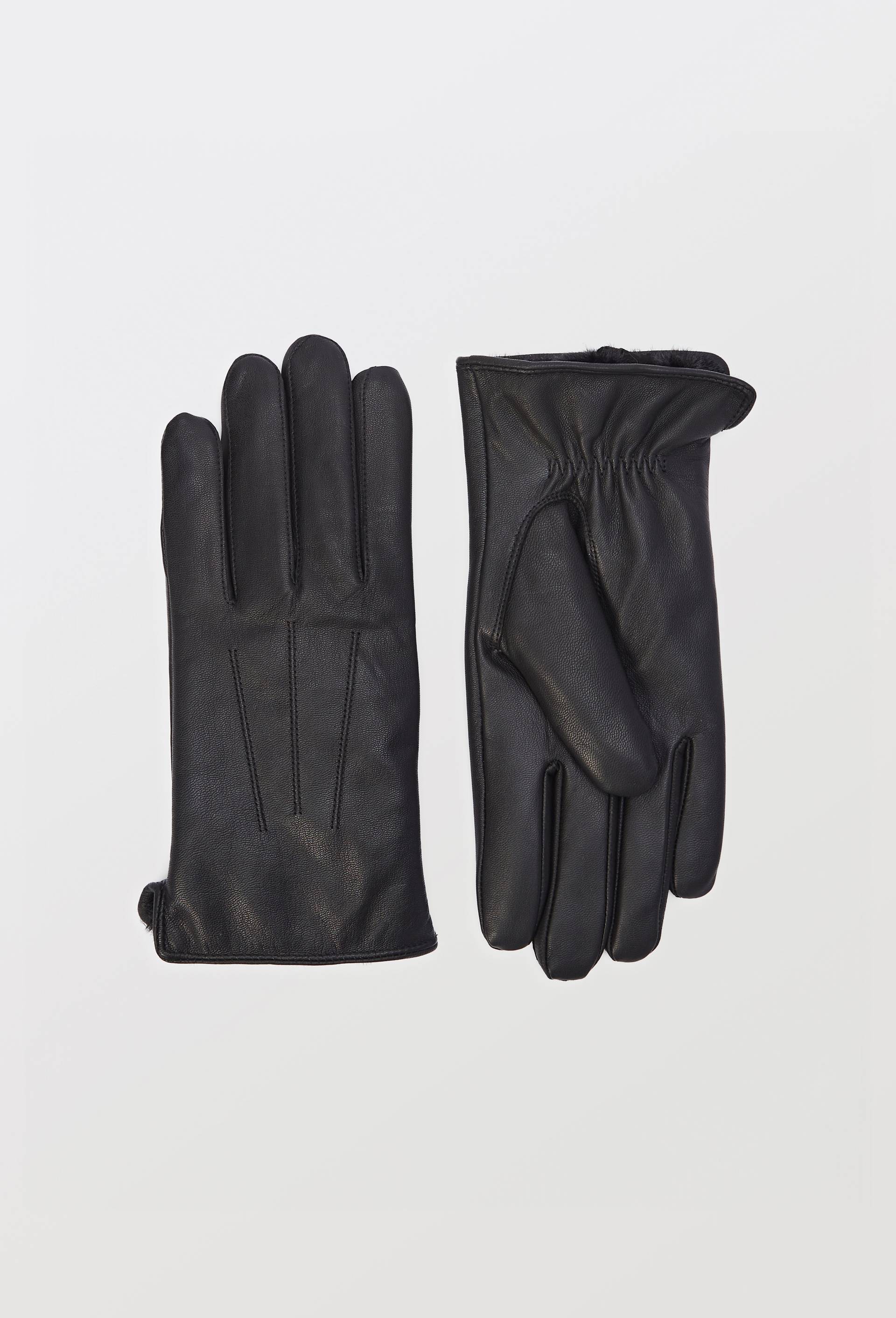 Gants fourr&eacute;s en cuir, Noir, large image number 0