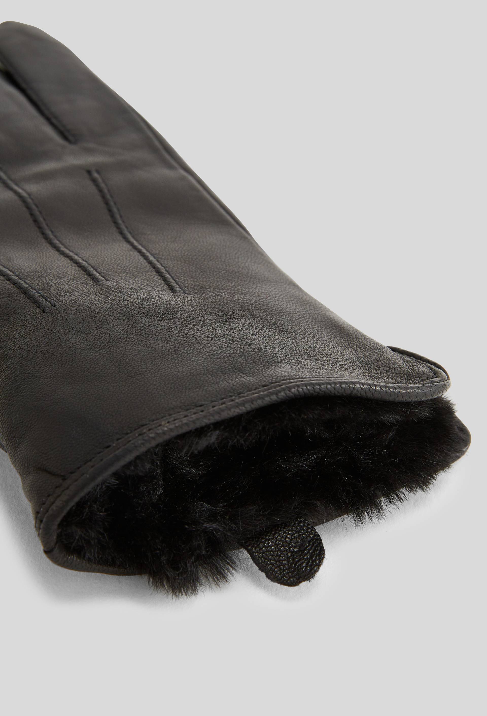 Gants fourrés en cuir, Noir, large image number 1