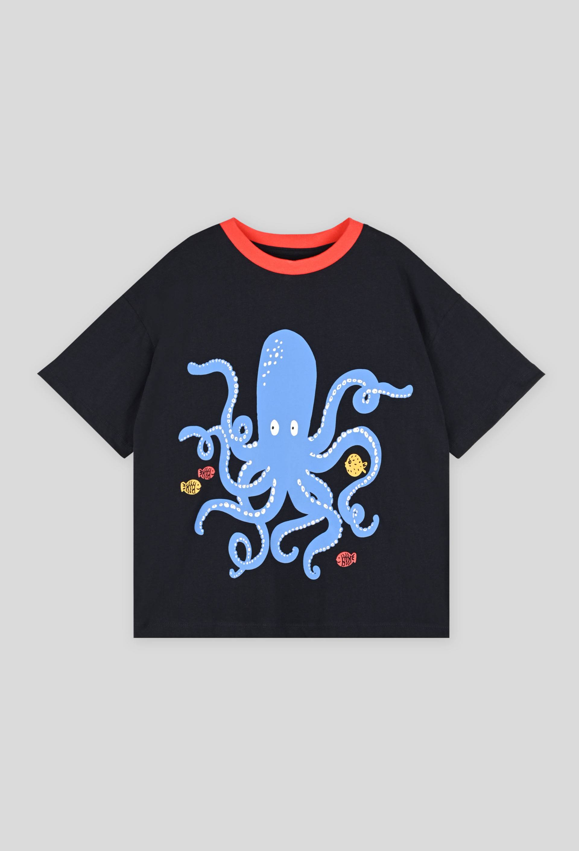 T-shirt manches courtes imprimé en coton BIO, Bleu foncé, large image number 0