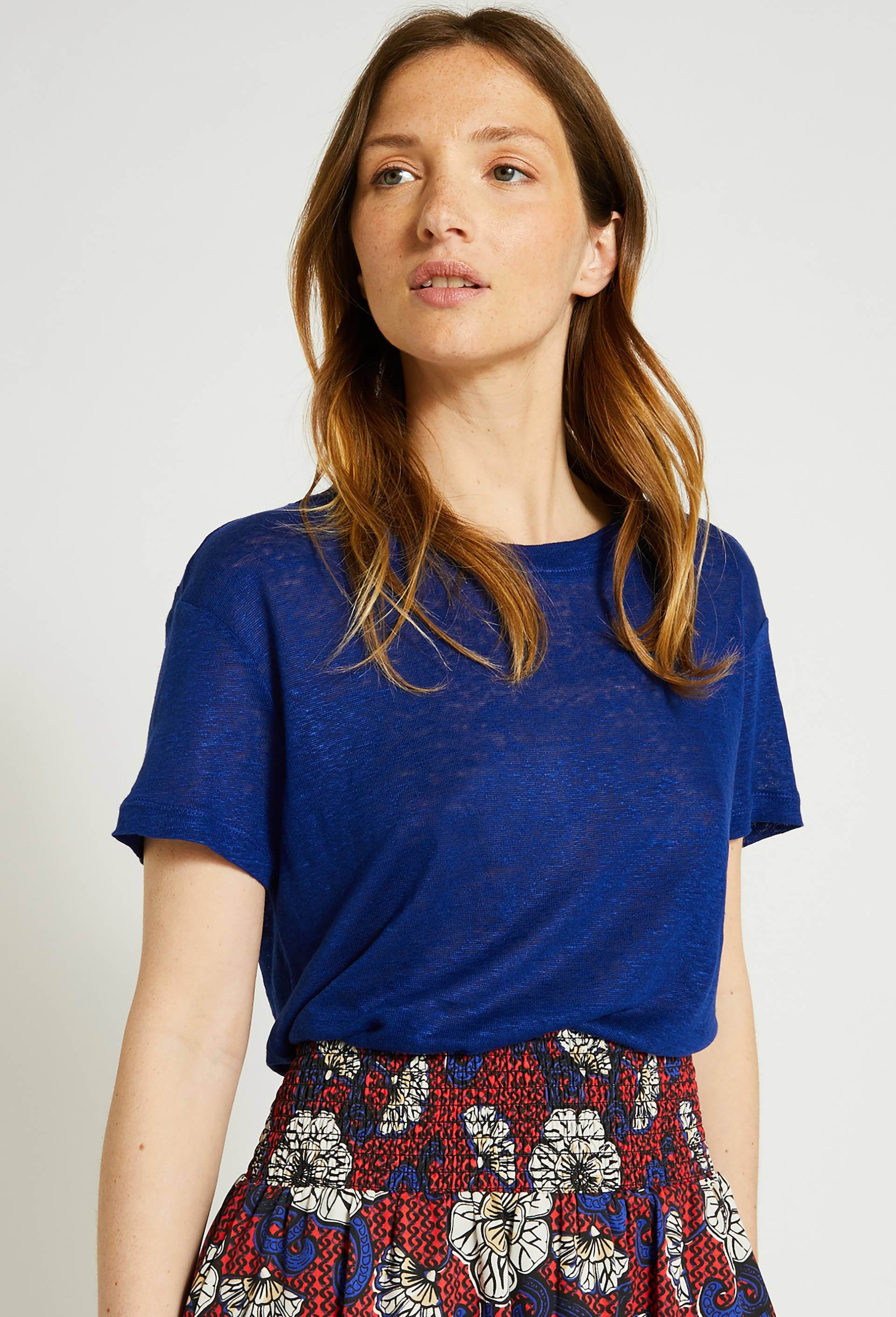 T-shirt col rond en lin, certifié European Flax et OEKO-TEX, BLEU, large image number 0.0