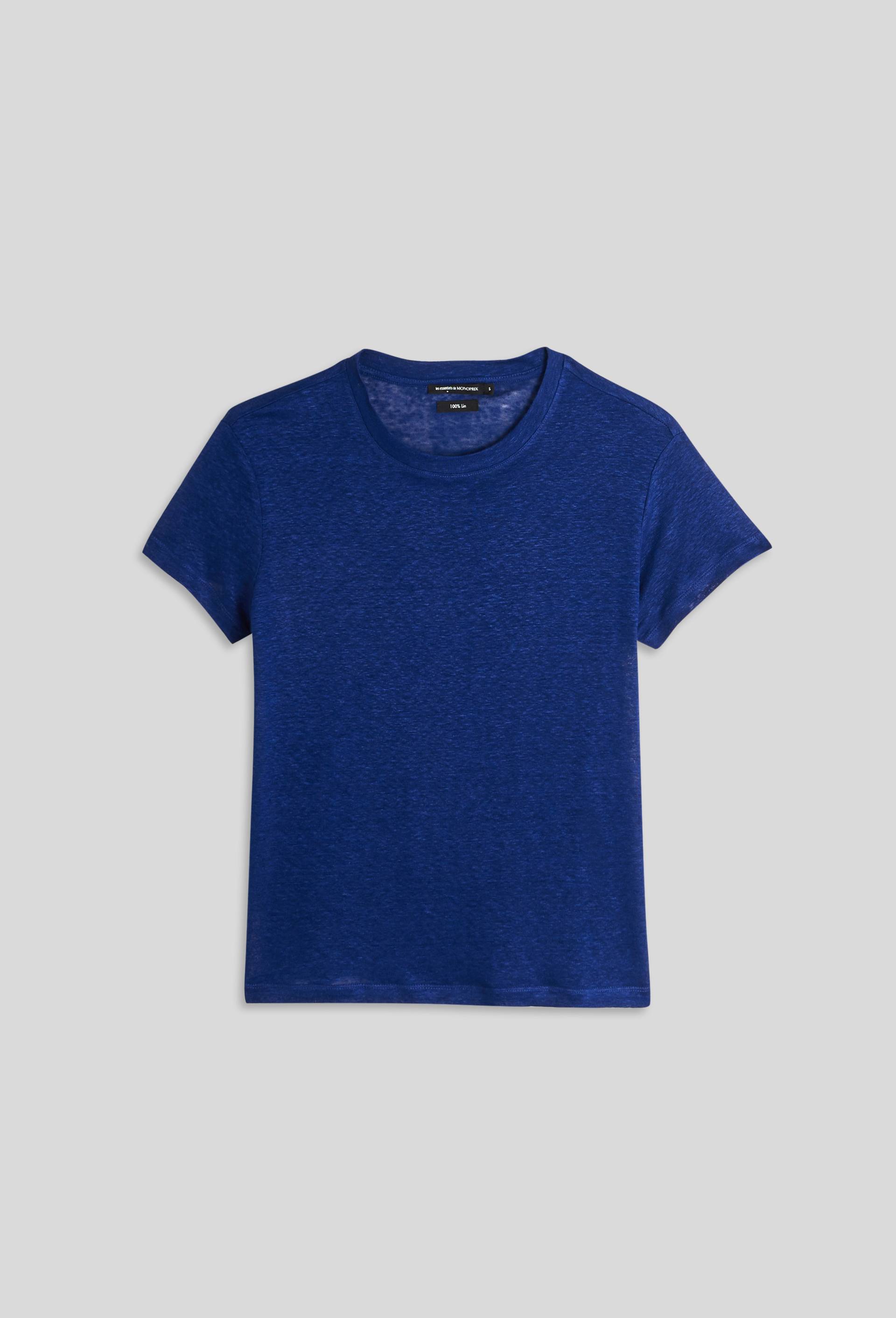 T-shirt col rond en lin, certifié European Flax et OEKO-TEX, BLEU, large image number 2.0