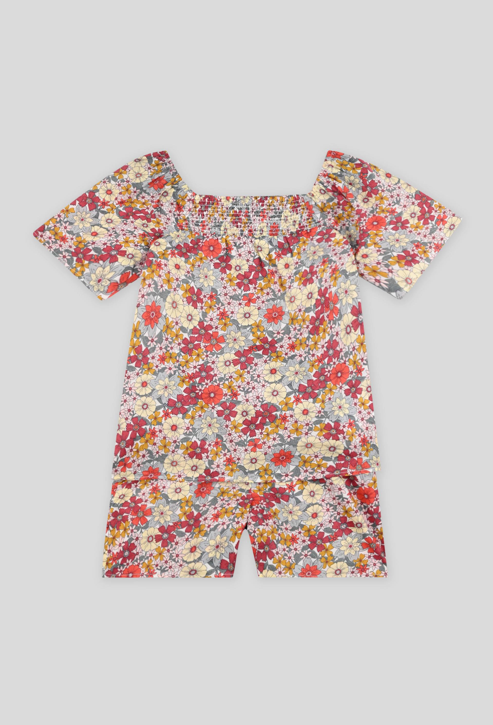 Pyjama court à fleurs en coton biologique, Ecru, large image number 1.0