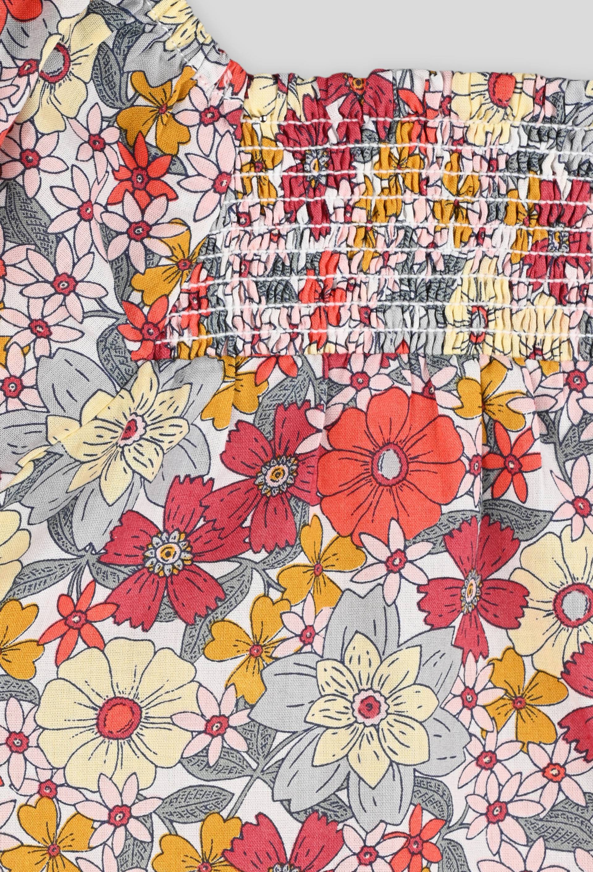 Pyjama court à fleurs en coton biologique, Ecru, large image number 2