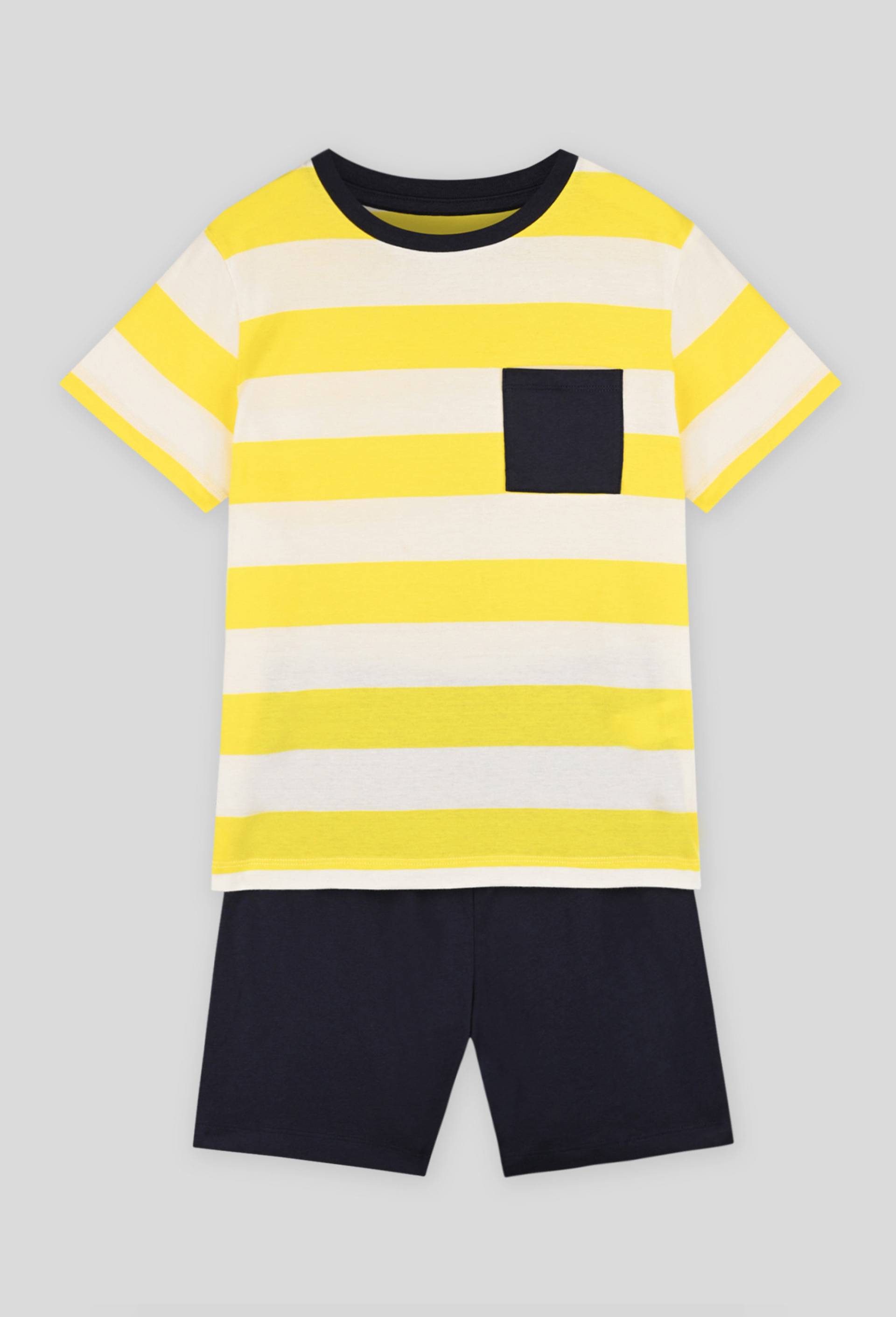 Pyjama court poche poitrine rayé en coton BIO, Jaune, large image number 0
