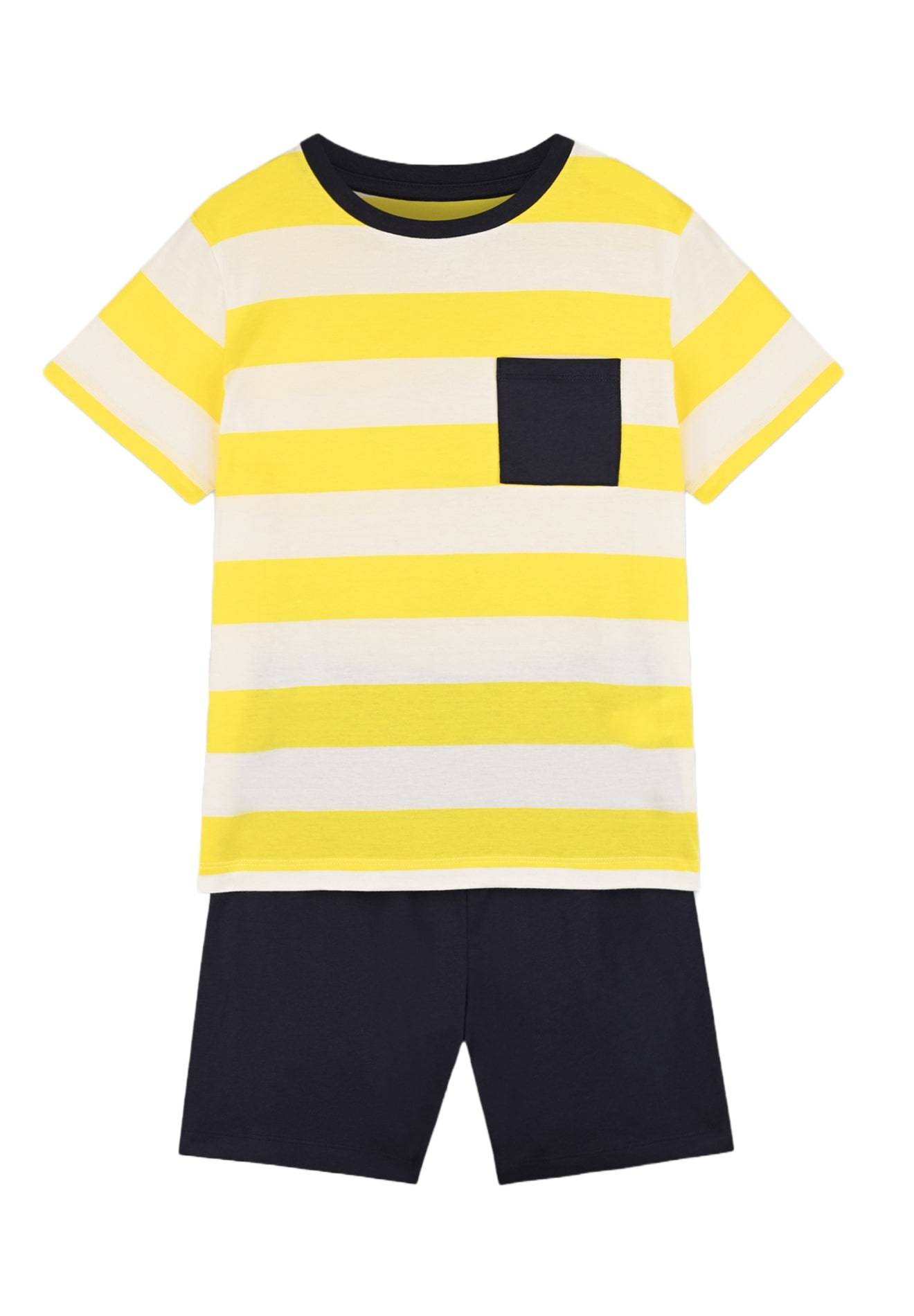 Pyjama court poche poitrine rayé en coton BIO, Jaune, large image number 3