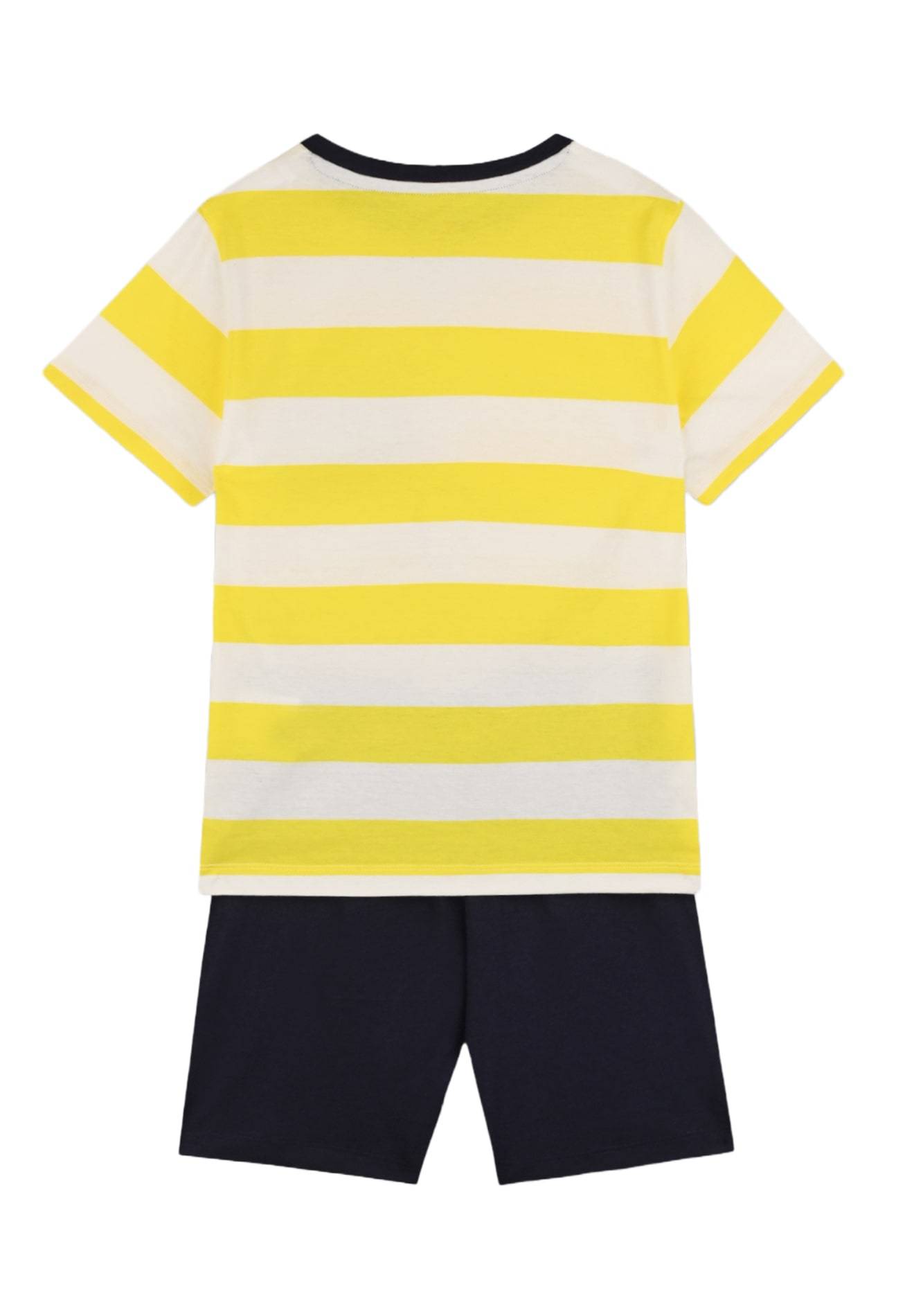 Pyjama court poche poitrine rayé en coton BIO, Jaune, large image number 4.0