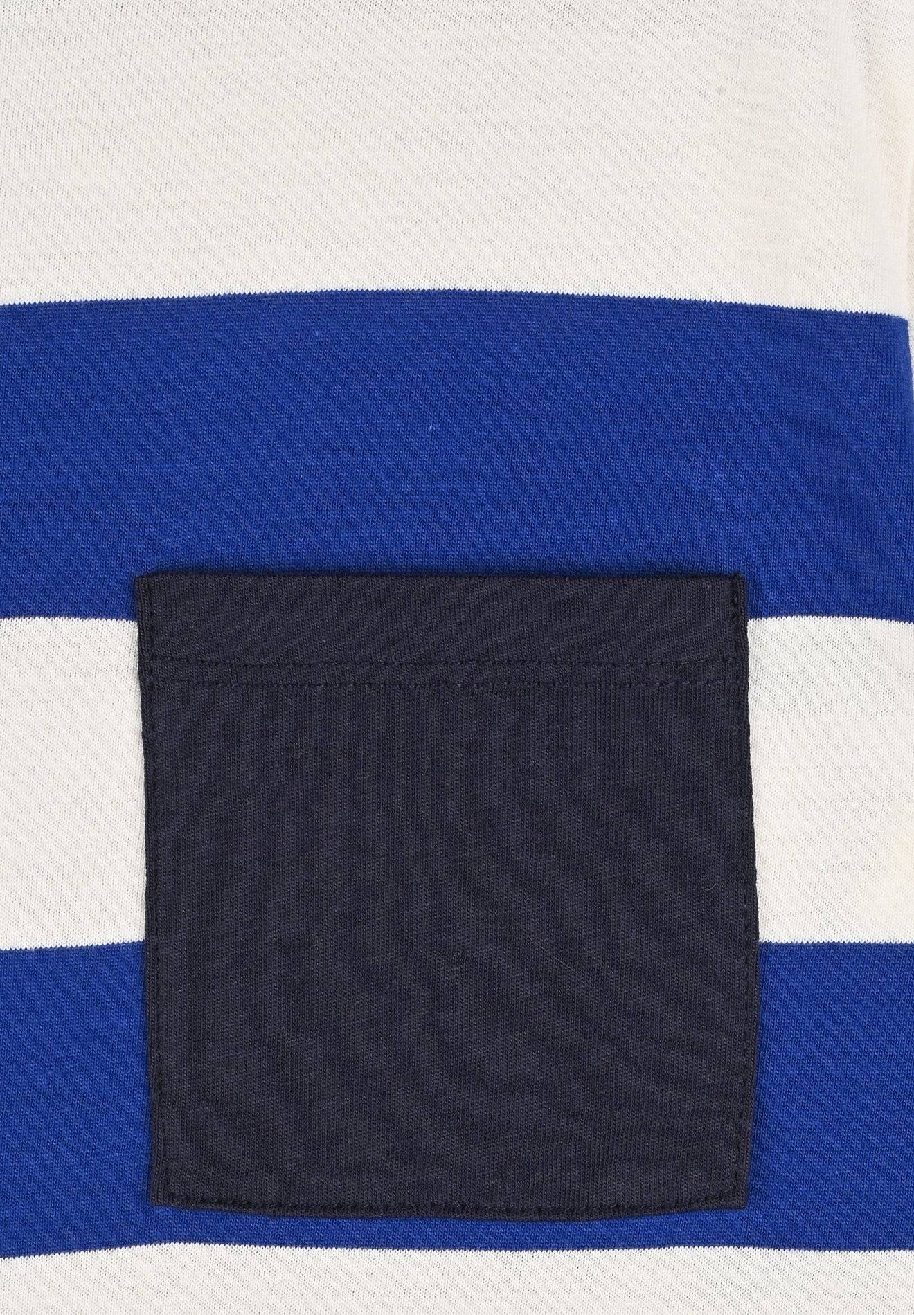Pyjama court poche poitrine rayé en coton BIO, BLEU, large image number 3