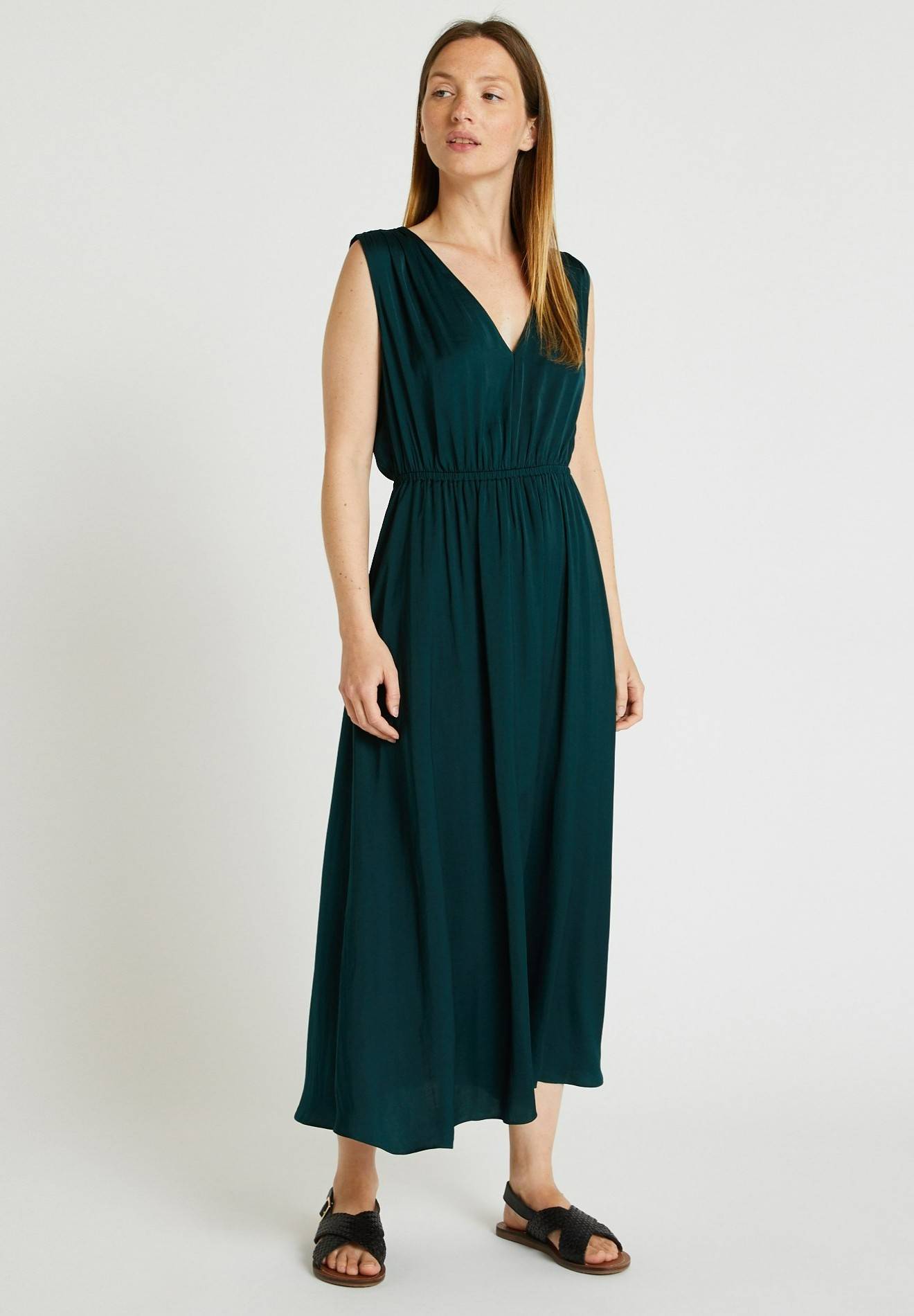 Robe fluide sans manche unie, Vert foncé, large image number 3