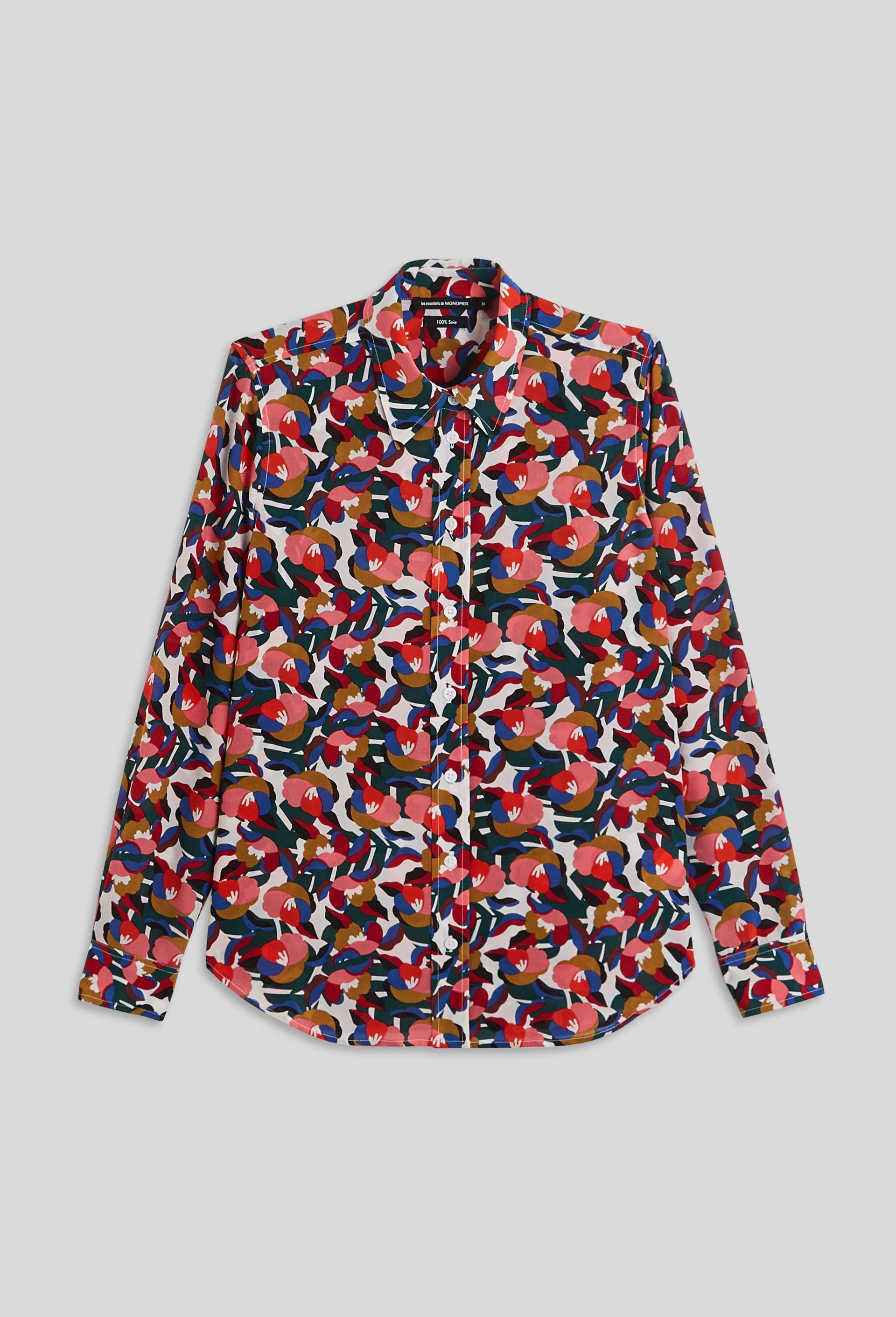 Chemise imprimée en soie, Orange, large image number 2