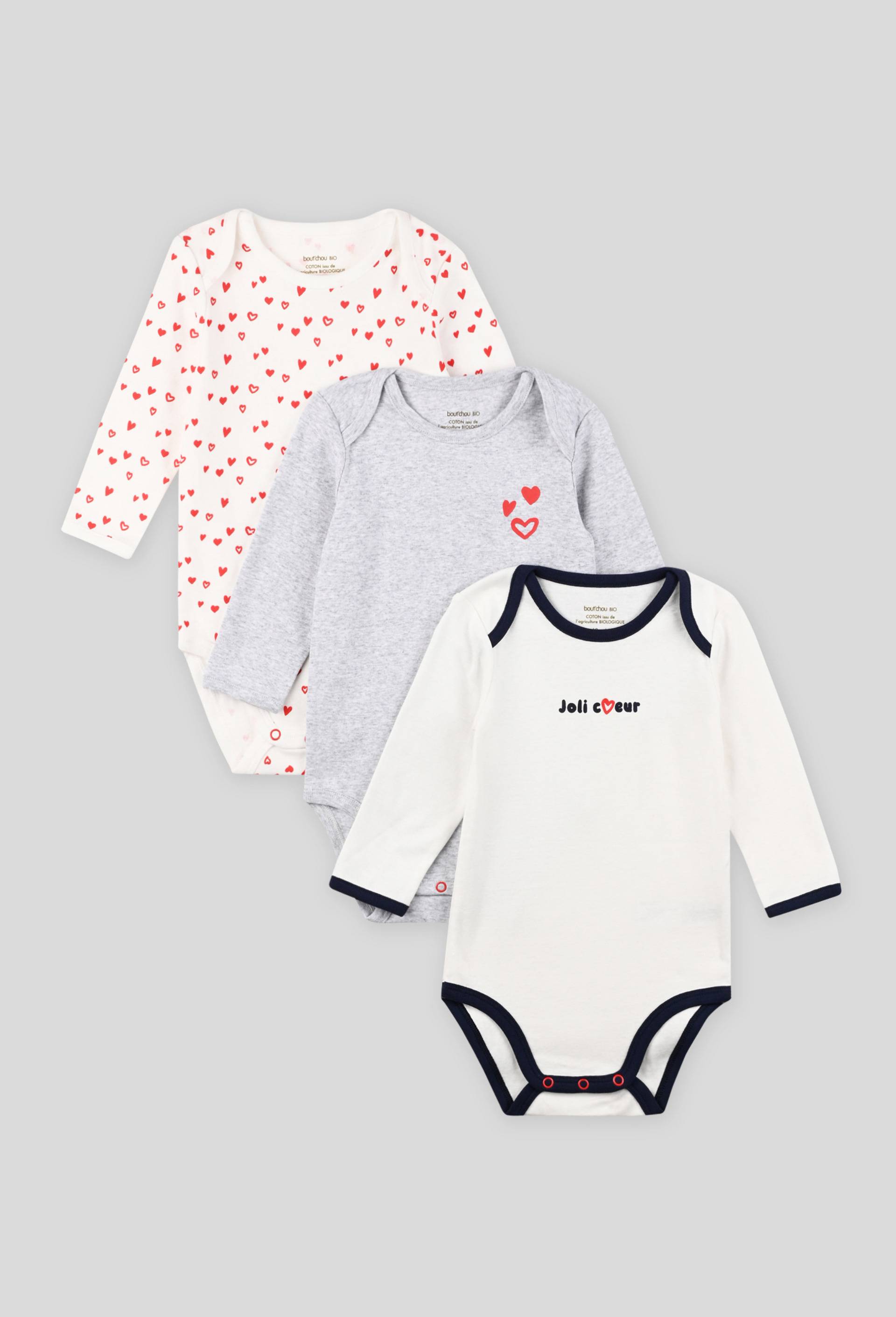 Lot de 3 bodies manches longues certifiés Oekotex, Ecru, large image number 0.0