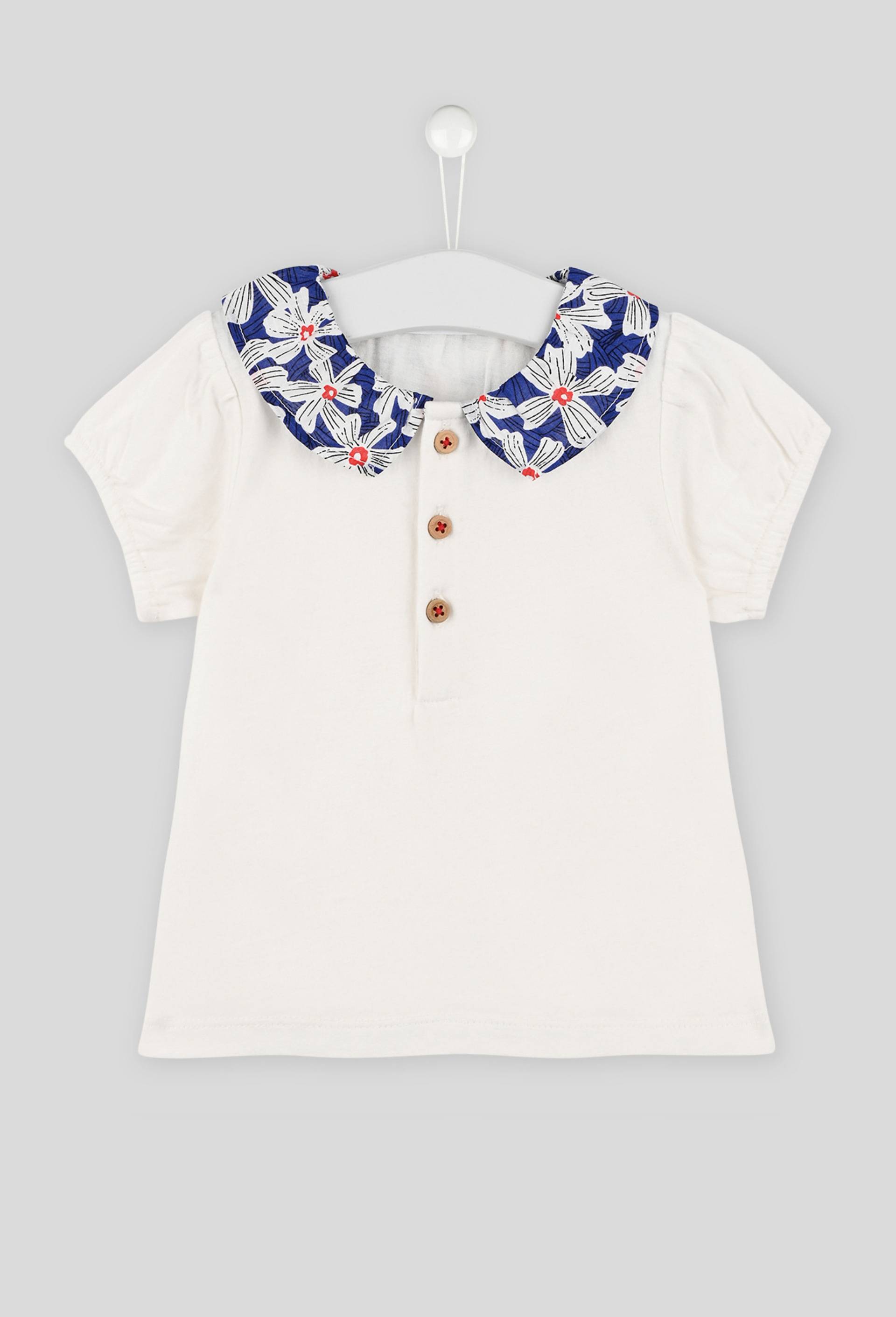 Blouse à col imprimé en coton BIO certifiée Oekotex, Ecru, large image number 0