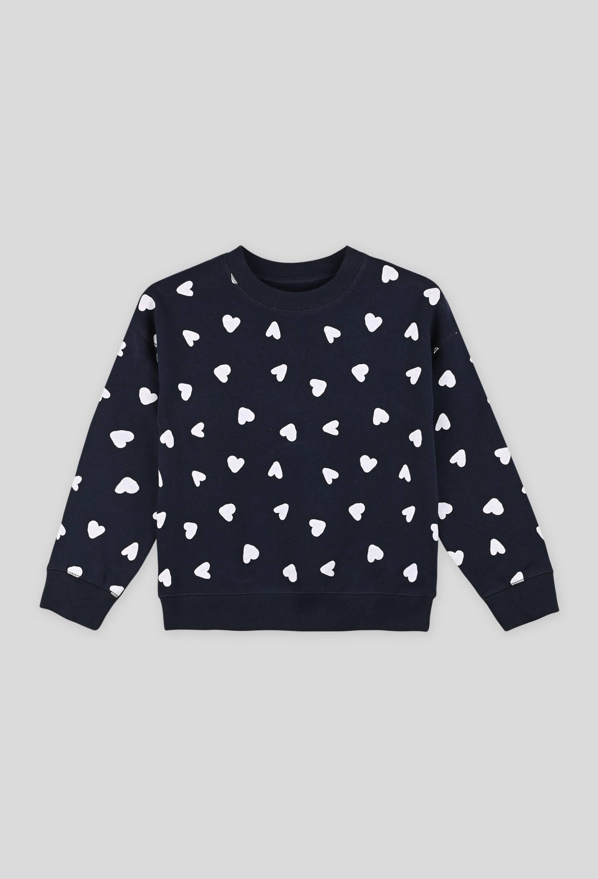Sweat imprimé coeurs, Coton BIO, Oeko-Tex, Bleu foncé, large image number 0