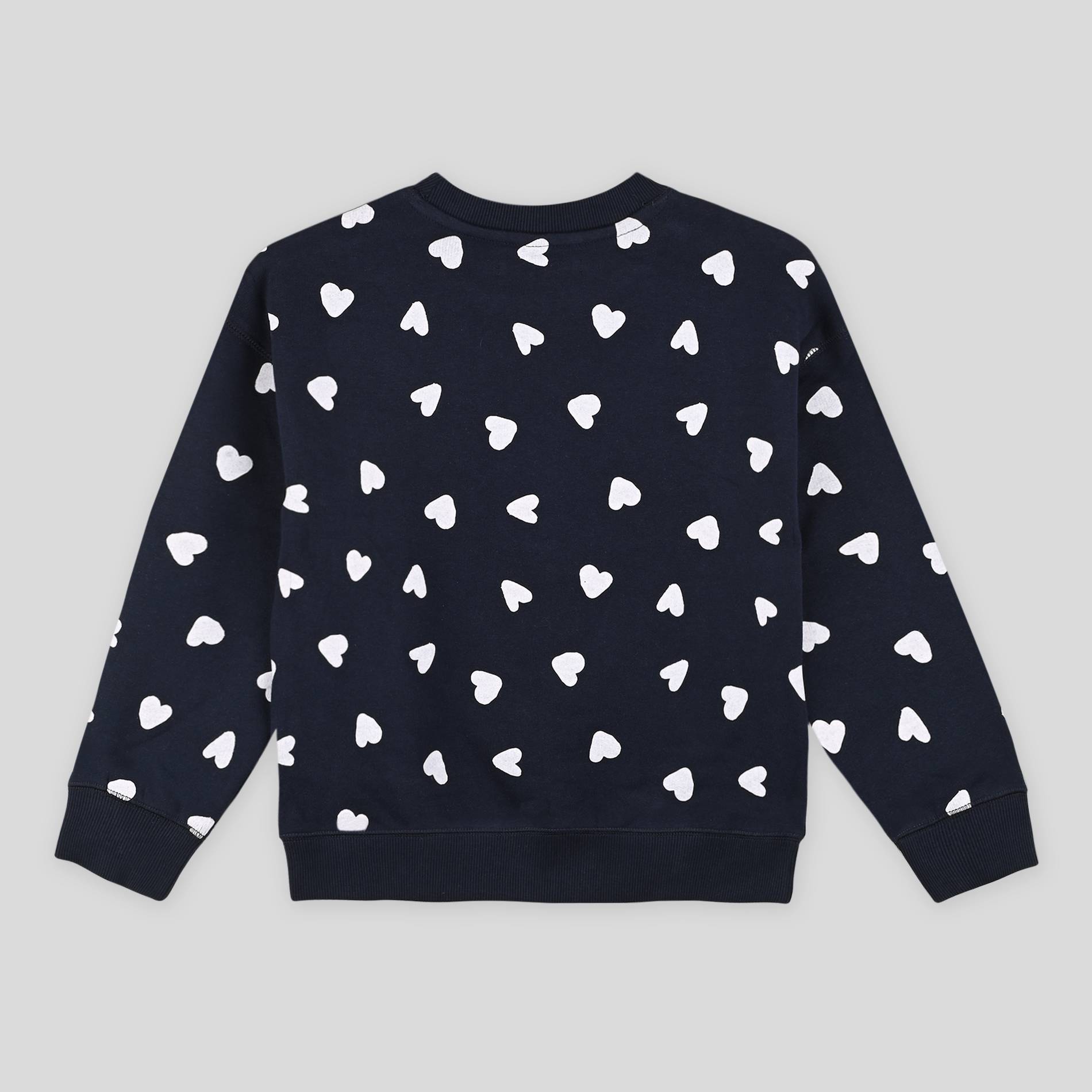 Sweat imprimé coeurs, Coton BIO, Oeko-Tex, Bleu foncé, large image number 1.0