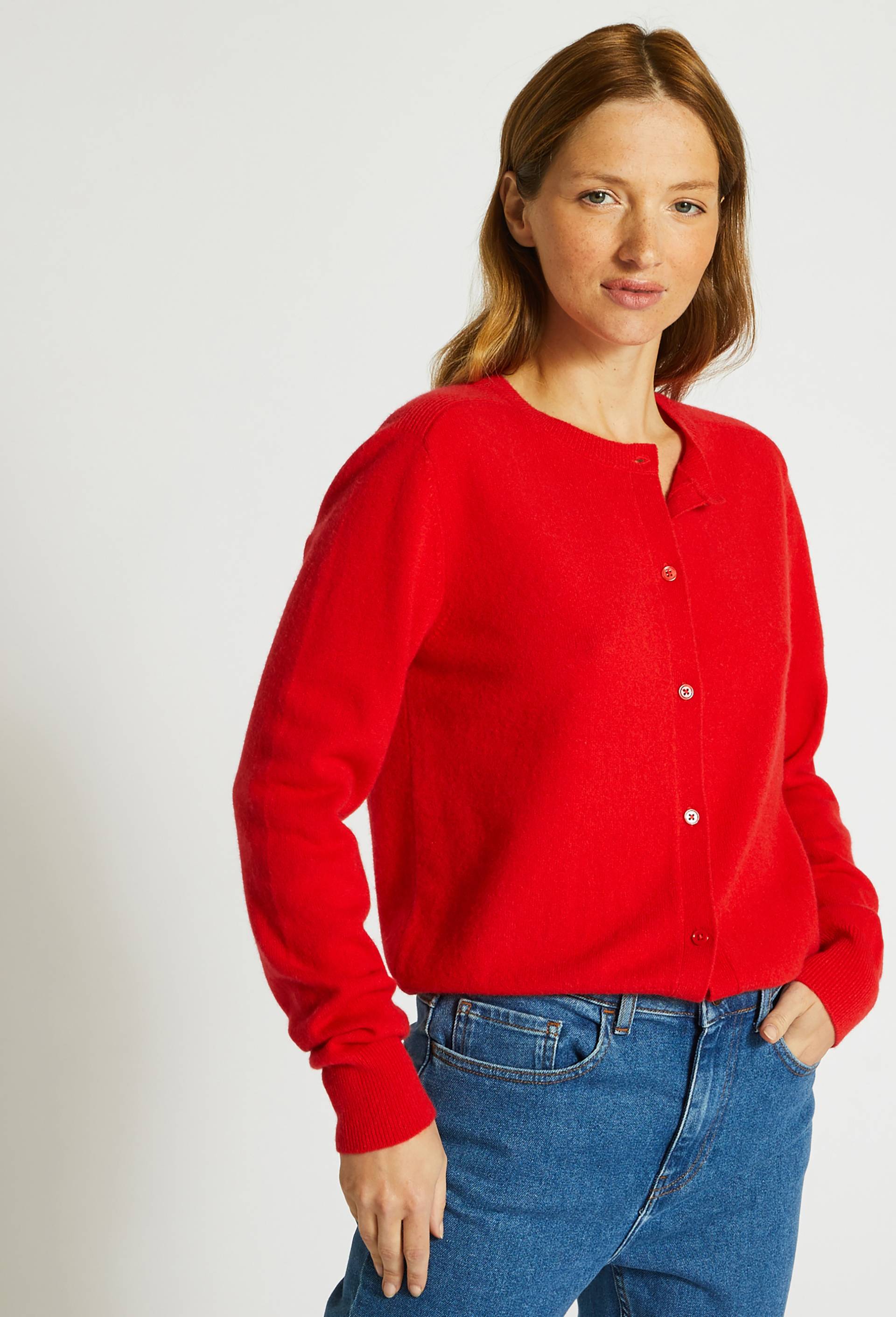 Cardigan col rond en cachemire, Rouge, large image number 0