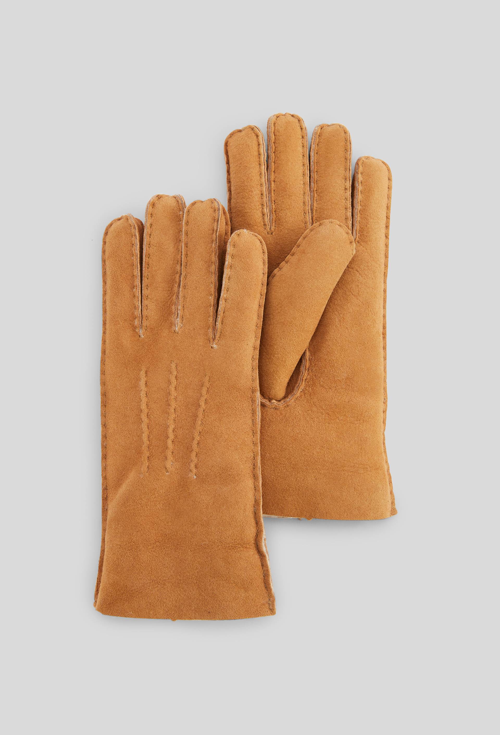 Gants cuir en peau lain&eacute;e, Beige, large image number 0