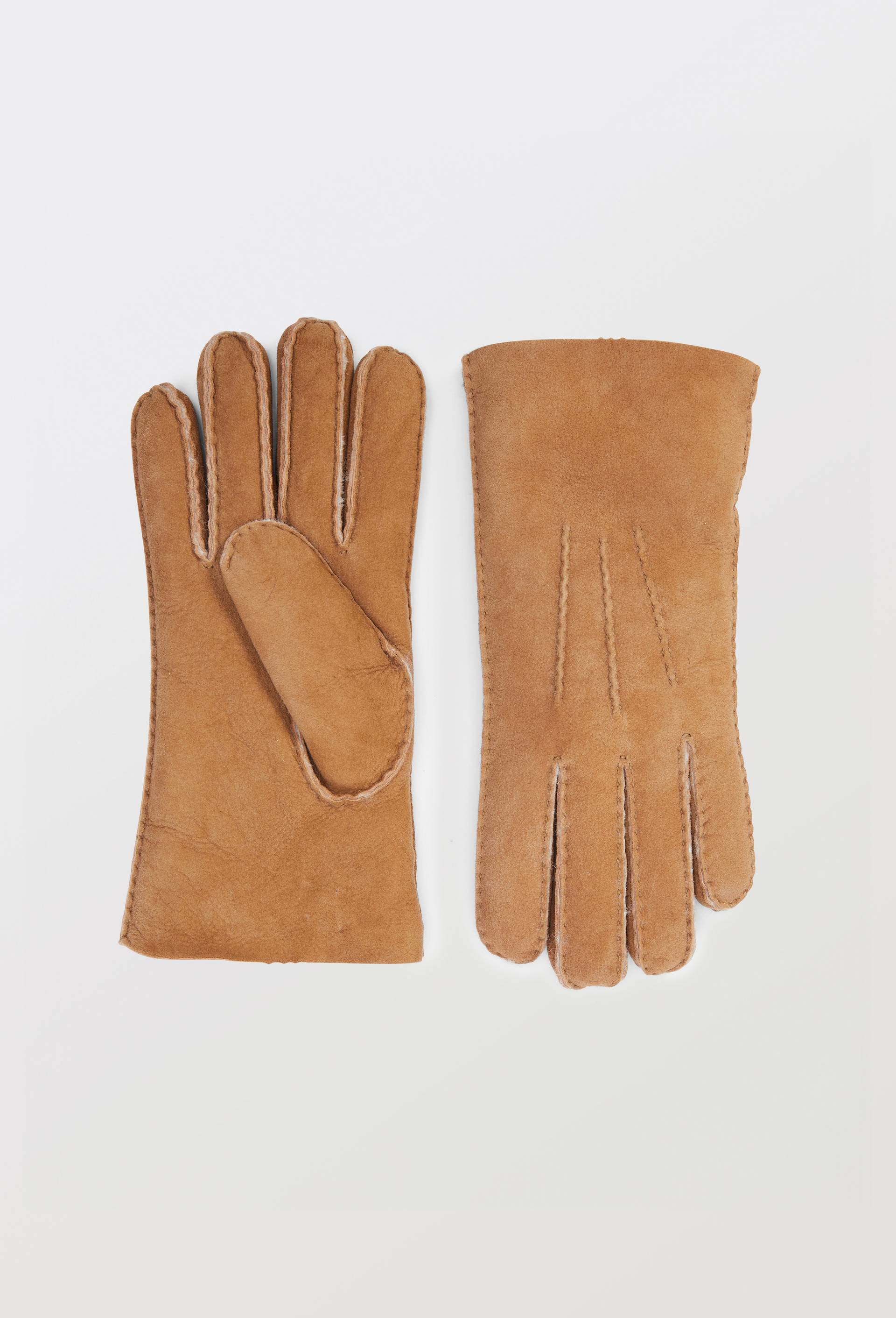 Gants cuir en peau lain&eacute;e, Beige, large image number 0