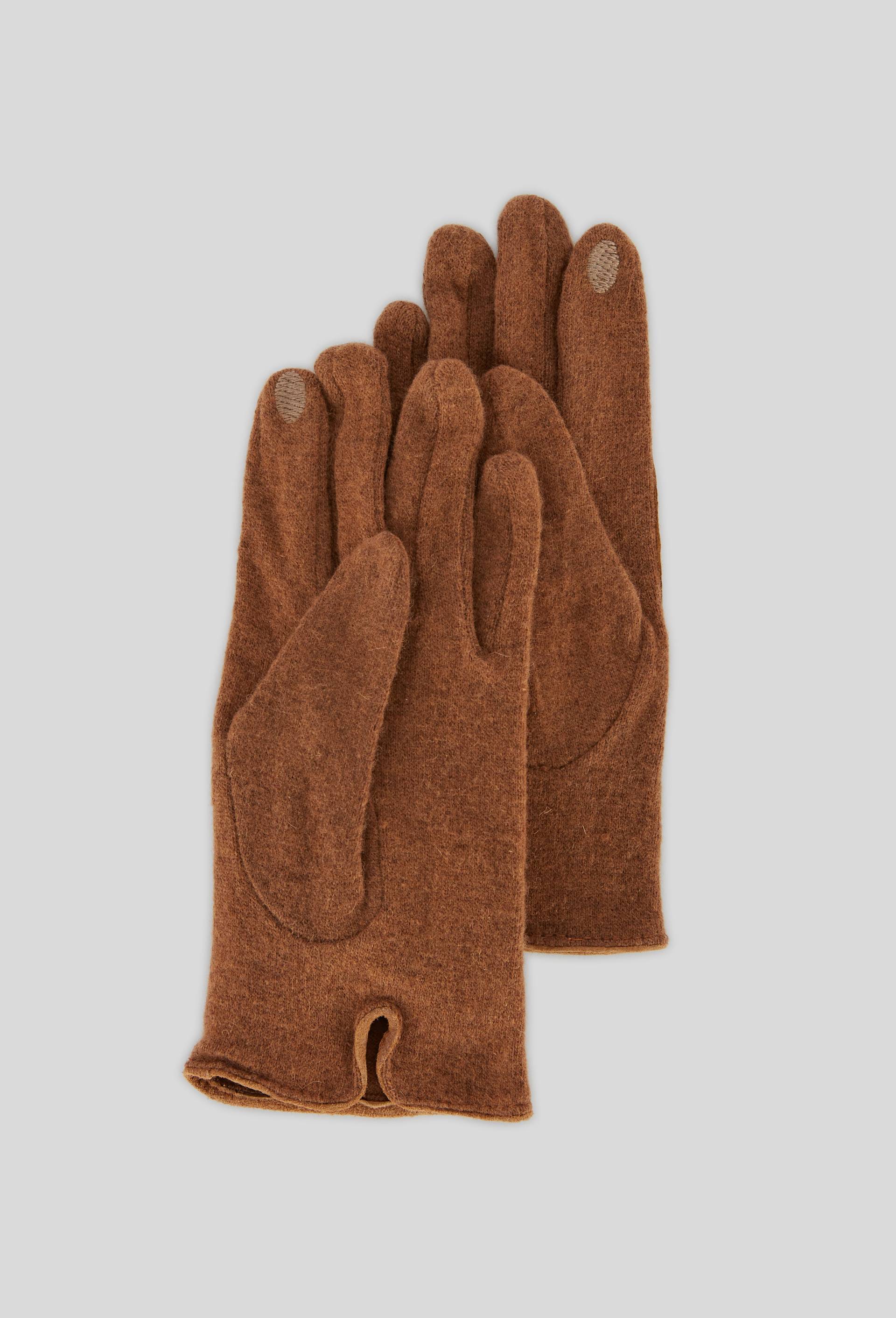 Gants tactiles bi-mati&egrave;re en cuir et laine, Beige, large image number 0