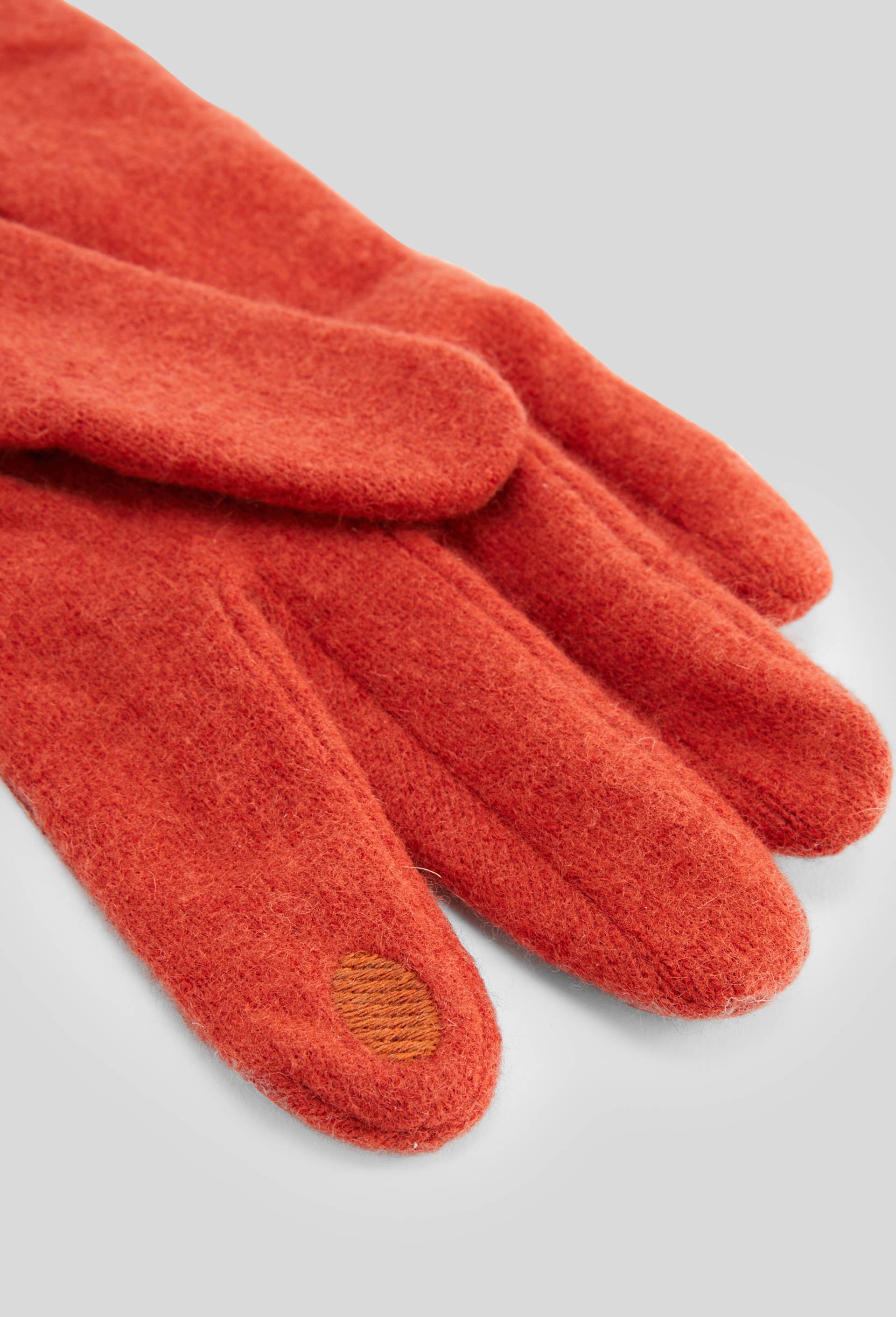 Gants tactiles bi-matière en cuir et laine, Rouge, large image number 1