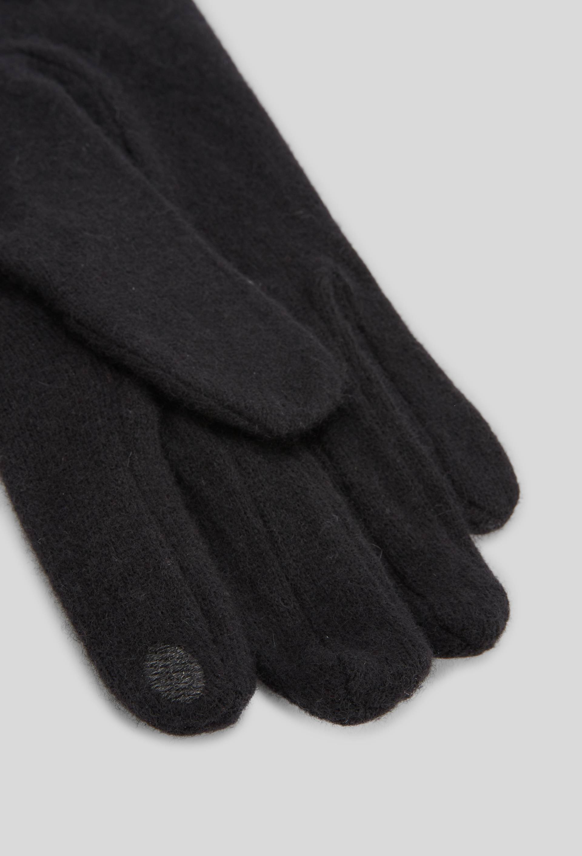 Gants tactiles bi-matière en cuir et laine, Noir, large image number 1