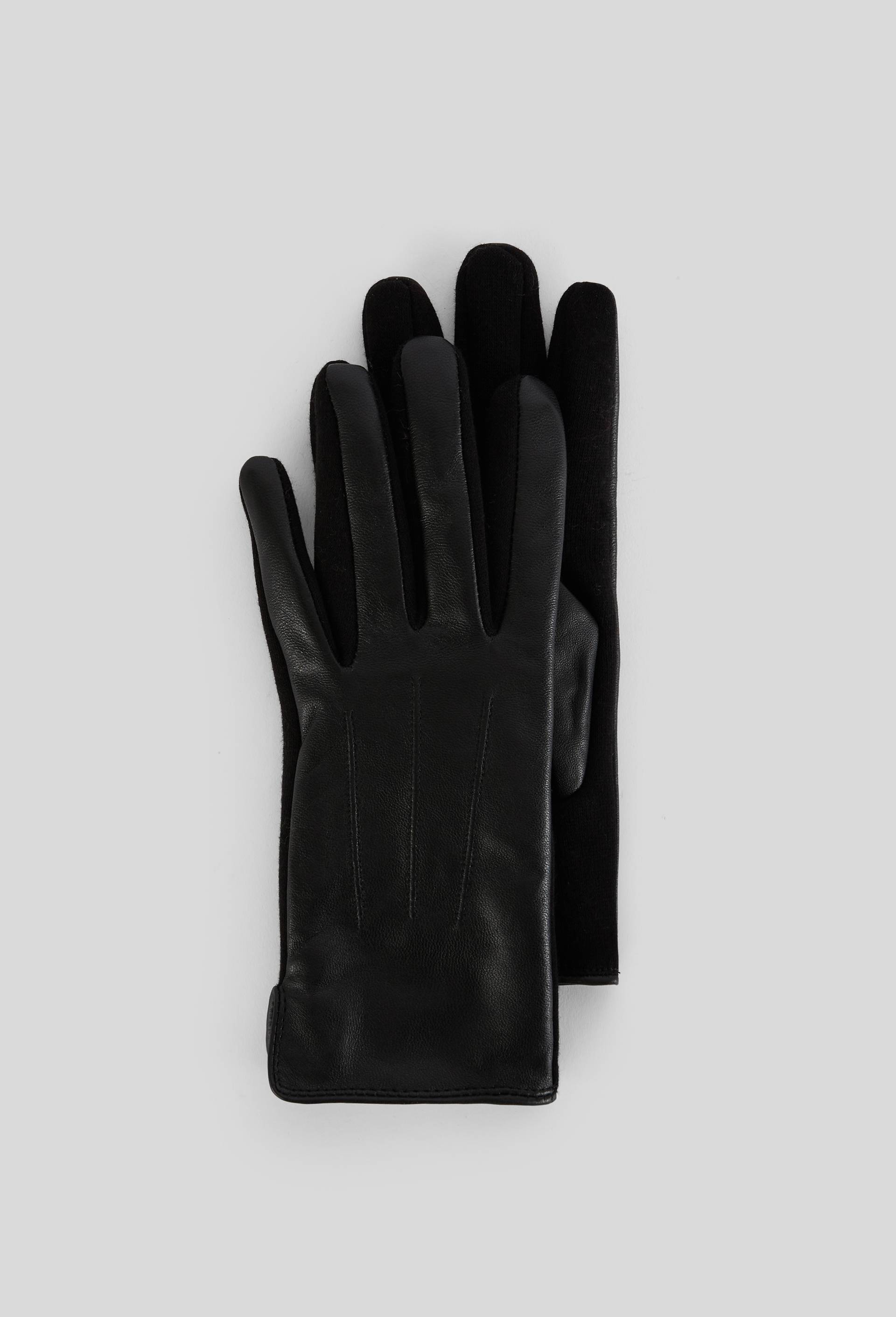 Gants bi-mati&egrave;re en cuir, Noir, large image number 0