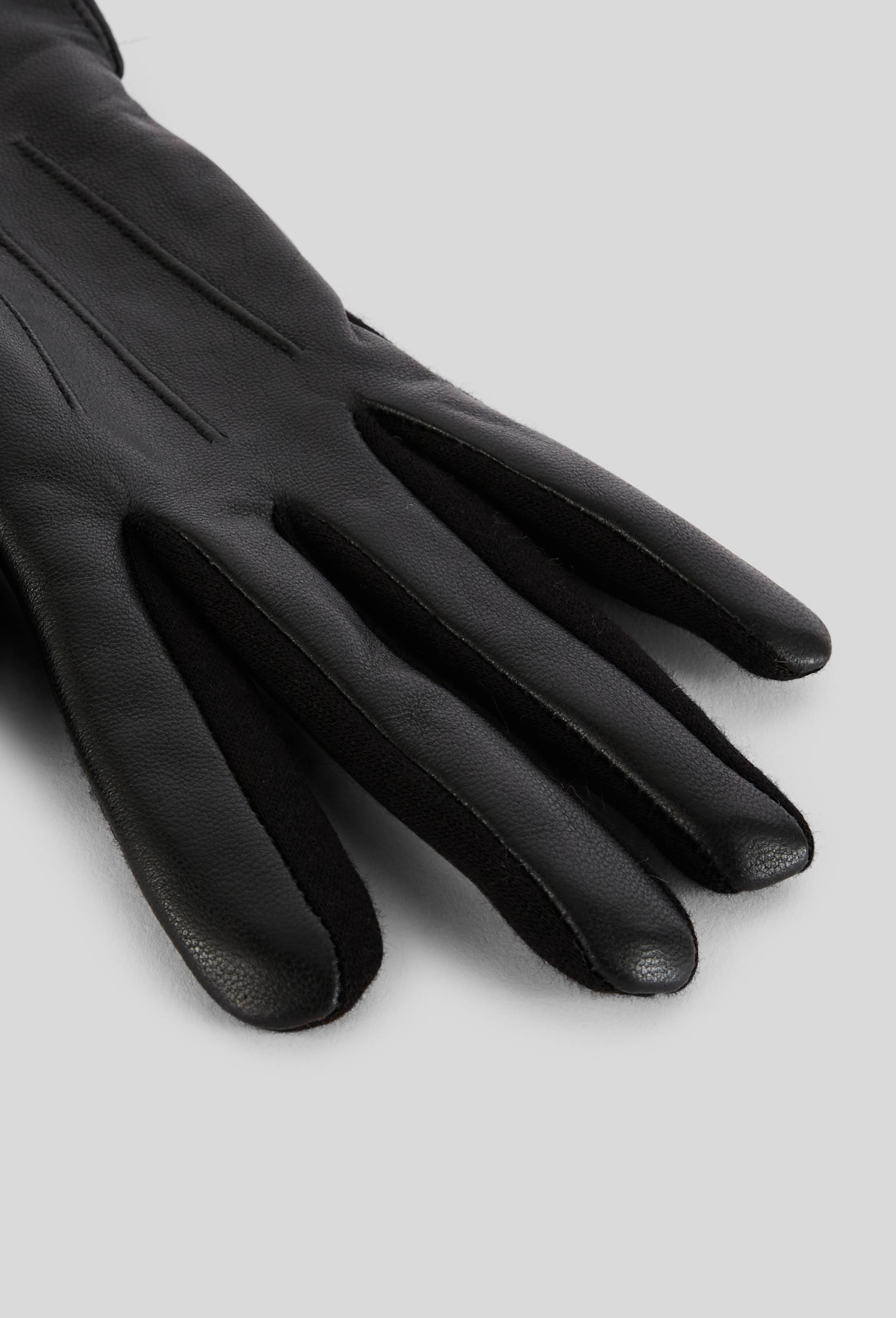 Gants bi-mati&egrave;re en cuir, Noir, large image number 1