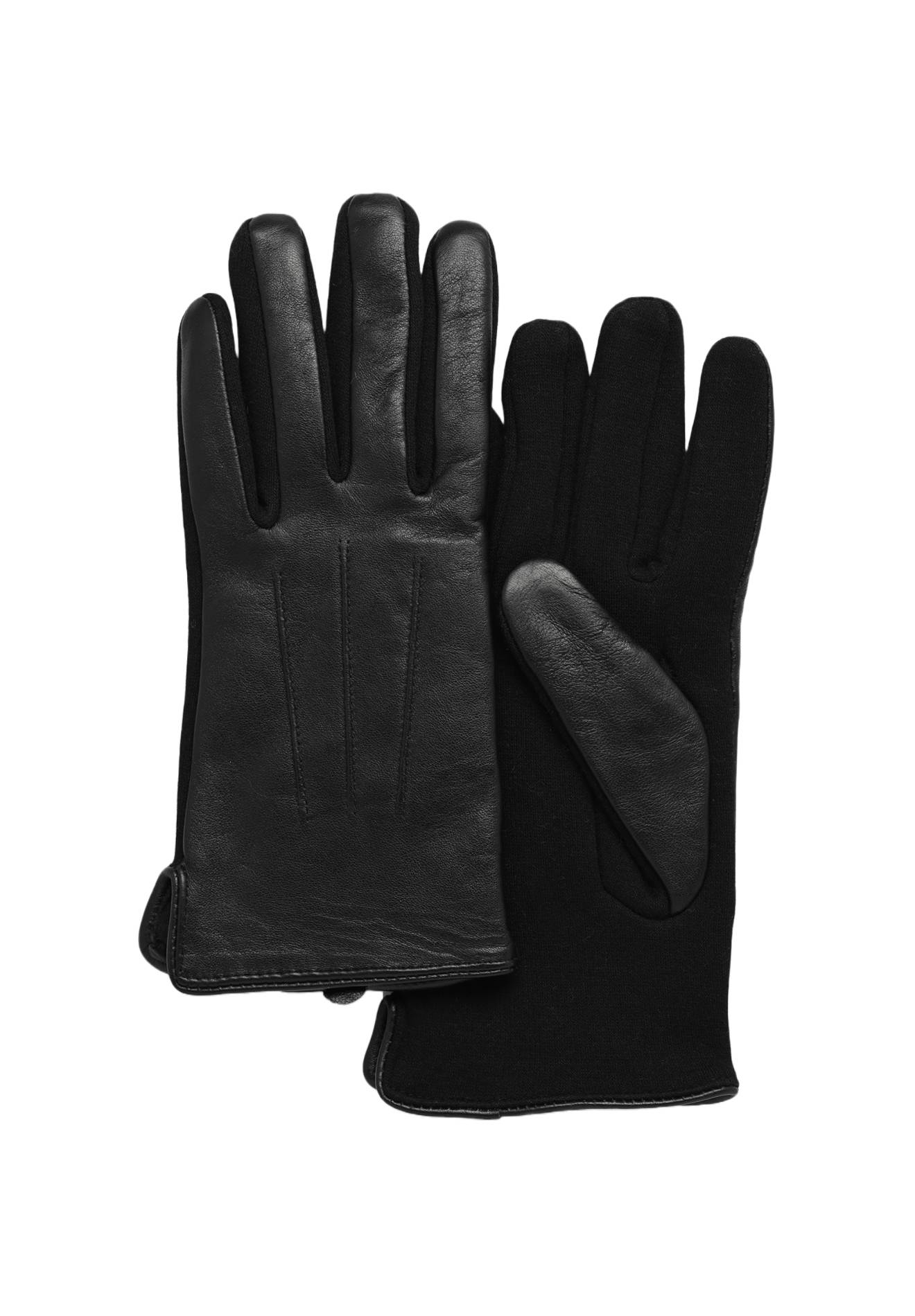 Gants bi-mati&egrave;re en cuir, Noir, large image number 2